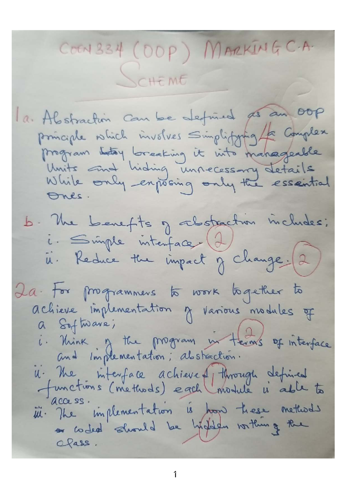 COEN334 OOP Tutorial: Marking Scheme on Abstraction Principles - Studocu