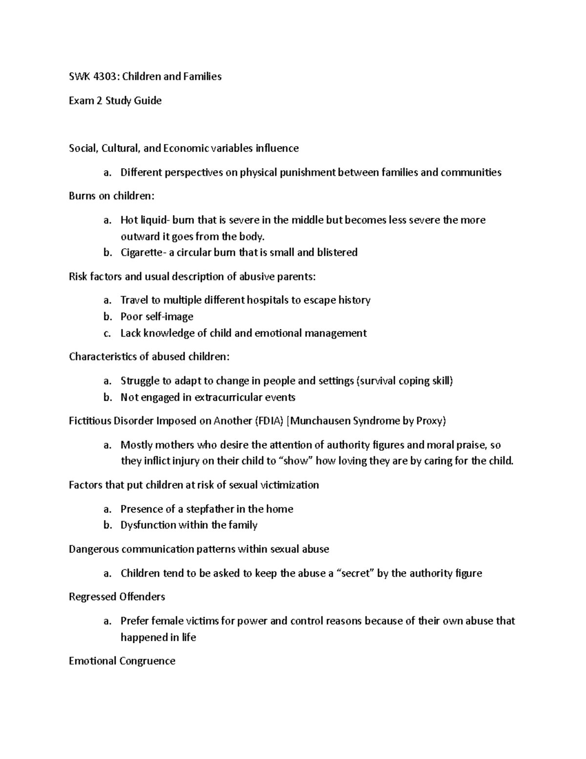 SWK 4303: Exam 2 Study Guide on Child Abuse & Prevention Methods - Studocu