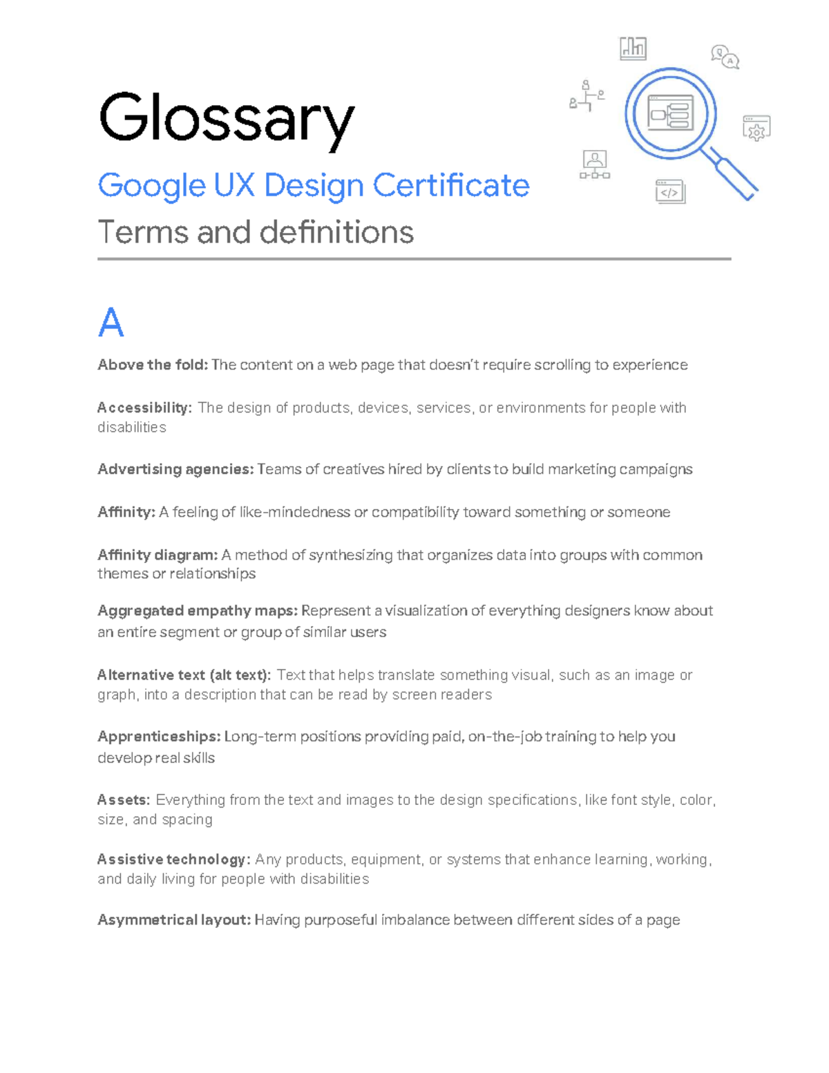 Glossary of Key Terms for Google UX Design Certificate Program - Studocu