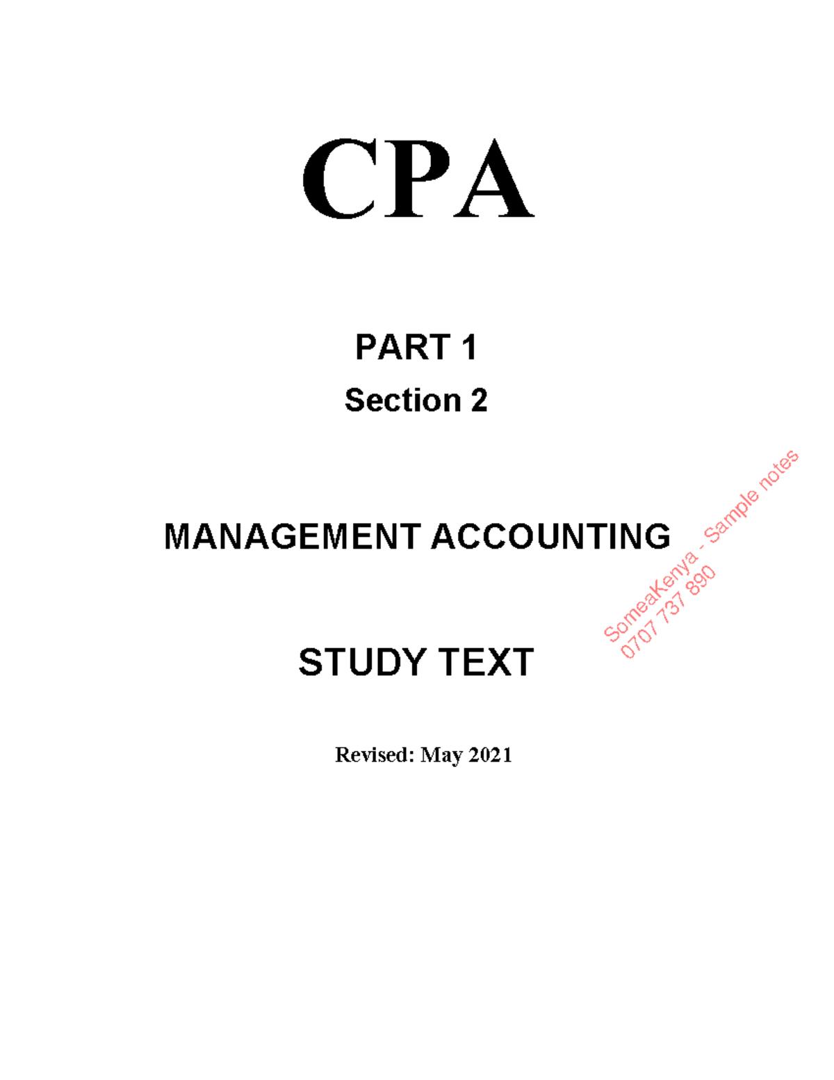 Management Accounting - CPA Study Notes and Key Concepts - Studocu