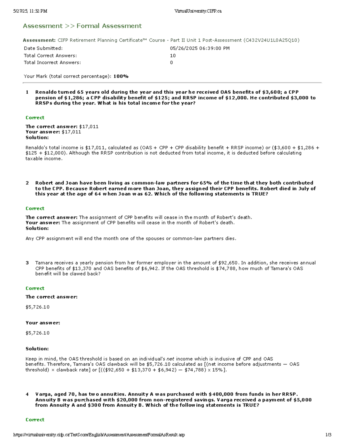 C432V24U1L0A25Q10 Formal Assessment 1 - Retirement Planning Notes - Studocu