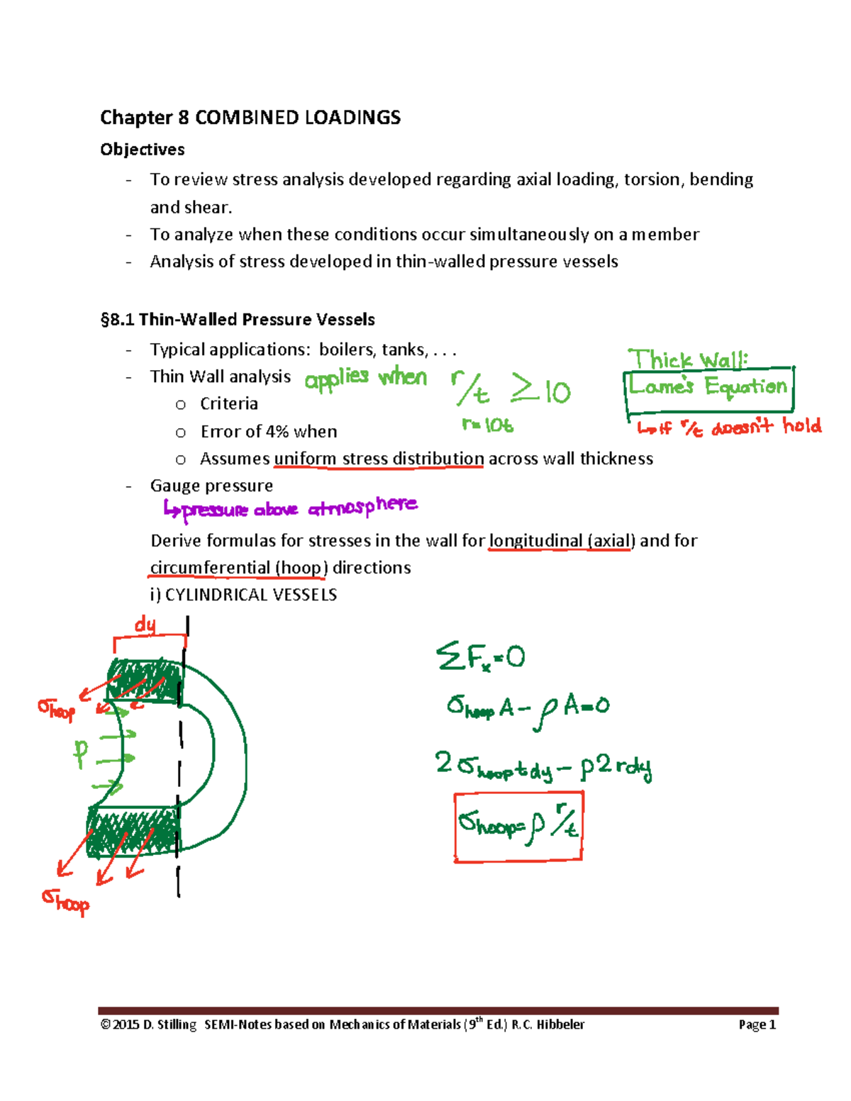 Chapter 8 Combined Loading Semi Notes - Mechanics of Materials - Studocu