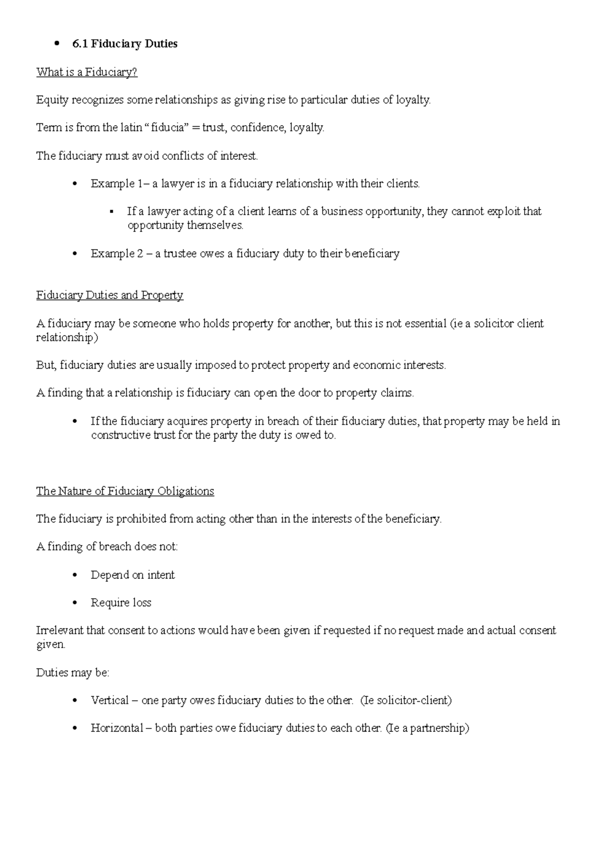 Equity and Trusts Exam Notes (Course Code: 6.1) - Fiduciary Duties ...