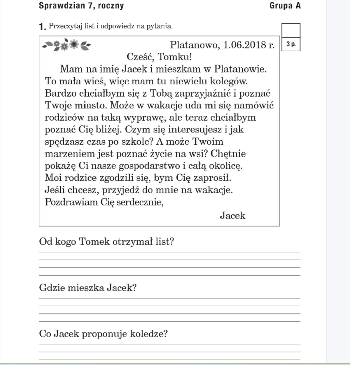 Sprawdzian 7A i 7B, roczny - Elementarz Odkrywców, klasa 2 - Studocu