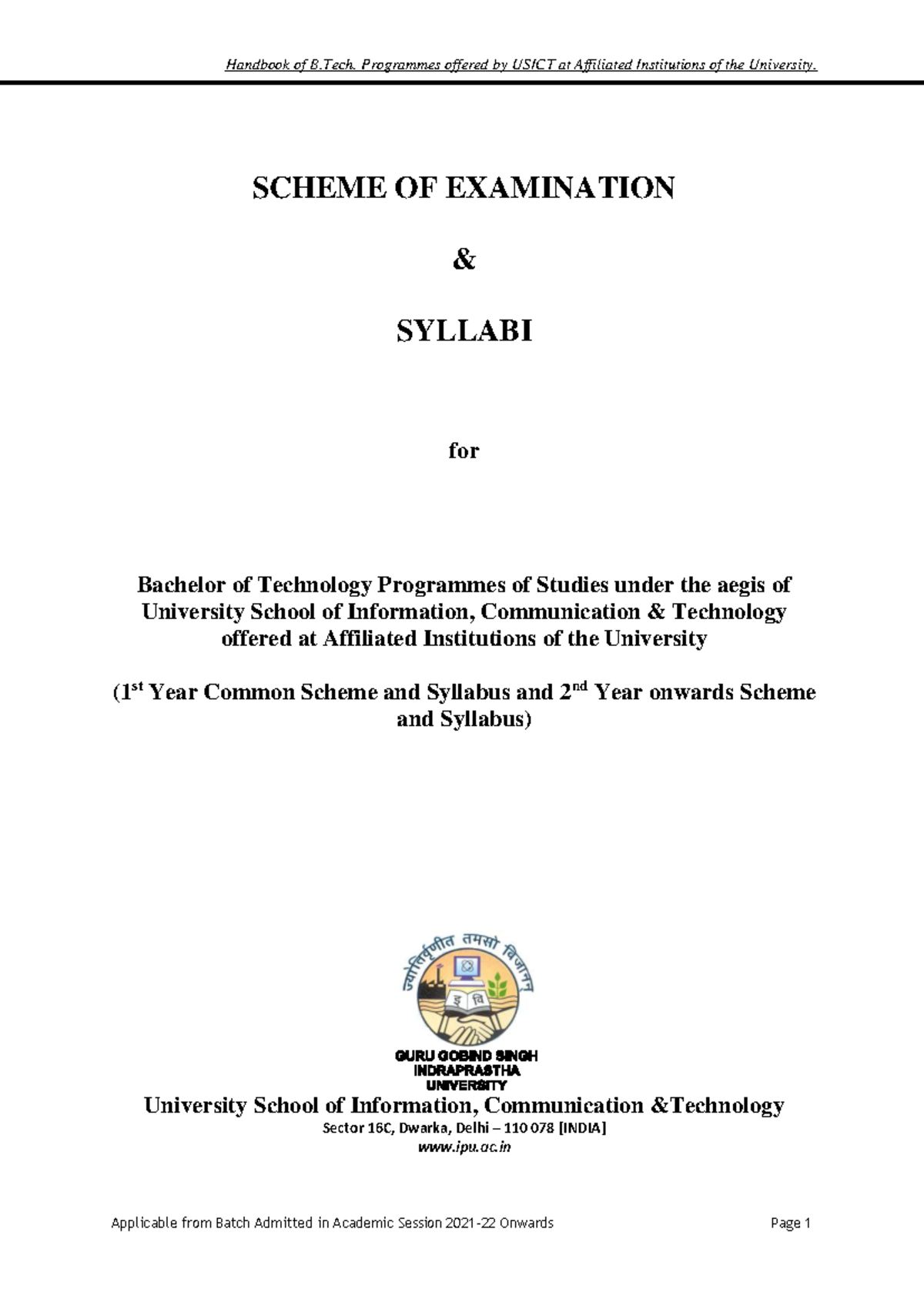1st year common syllabus with Bridge classes - SCHEME OF EXAMINATION ...