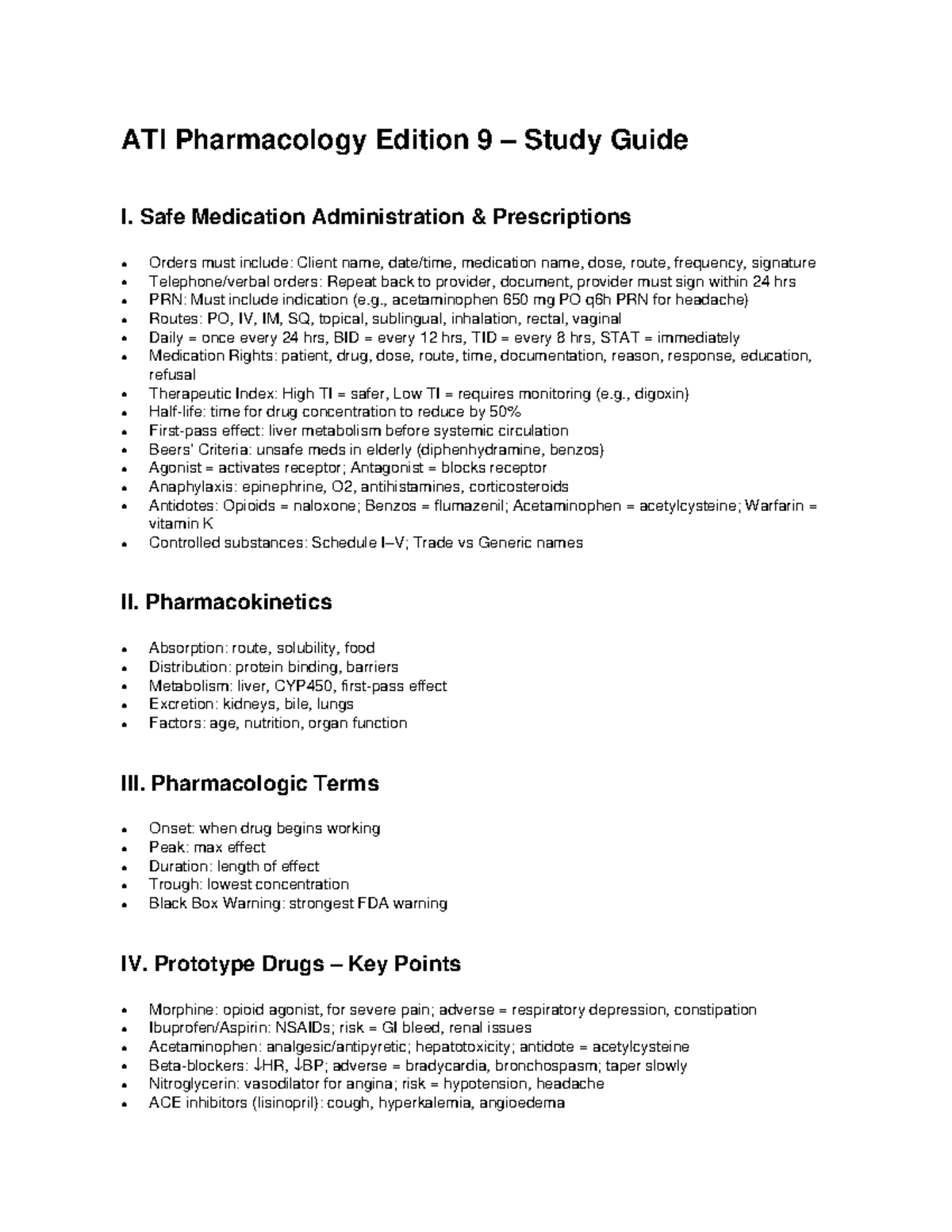 ATI Pharmacology Edition 9 Study Guide: Safe Medication Practices - Studocu