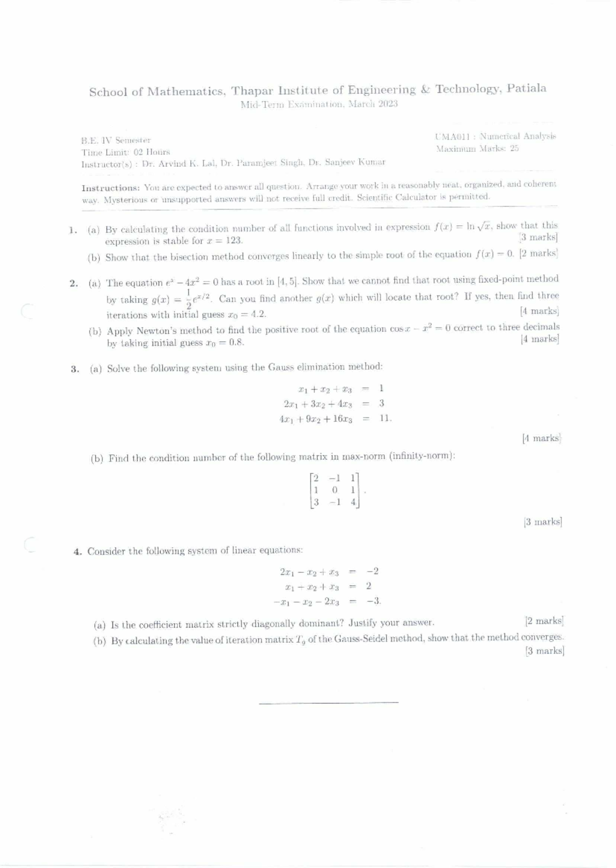 UMA011 - Numerical Analysis Practical Exam March 2023 - Studocu