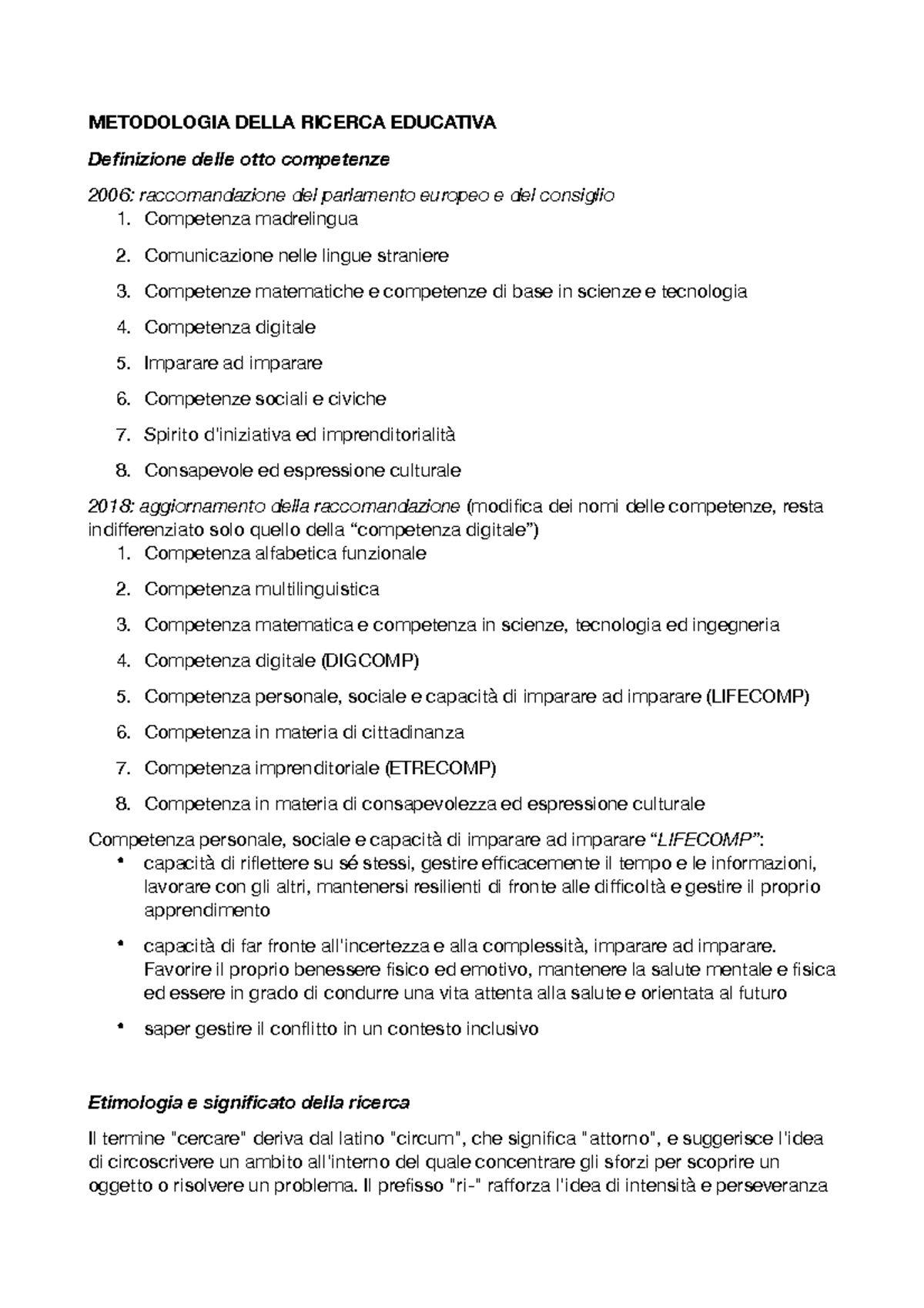 METODOLOGIA DELLA RICERCA EDUCATIVA: COMPETENZE E STRATEGIE 2006-2018 ...