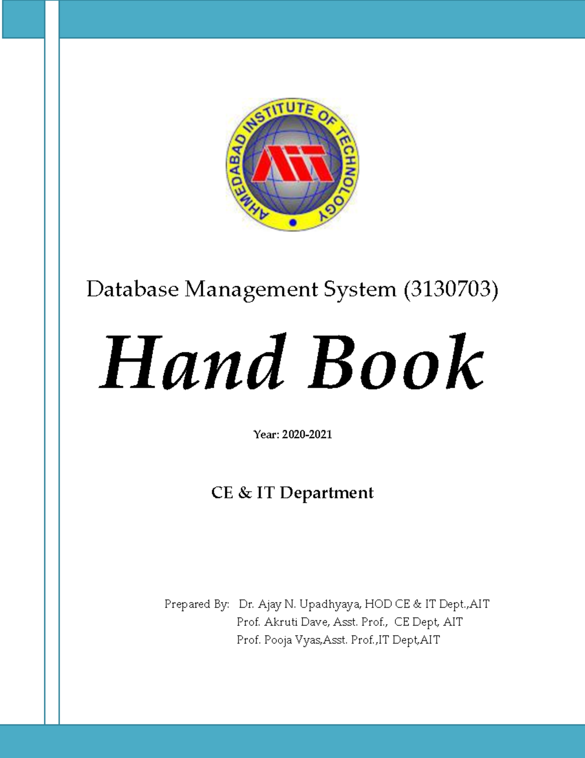 Database Management Systems Handbook (3130703) - AIT - Studocu