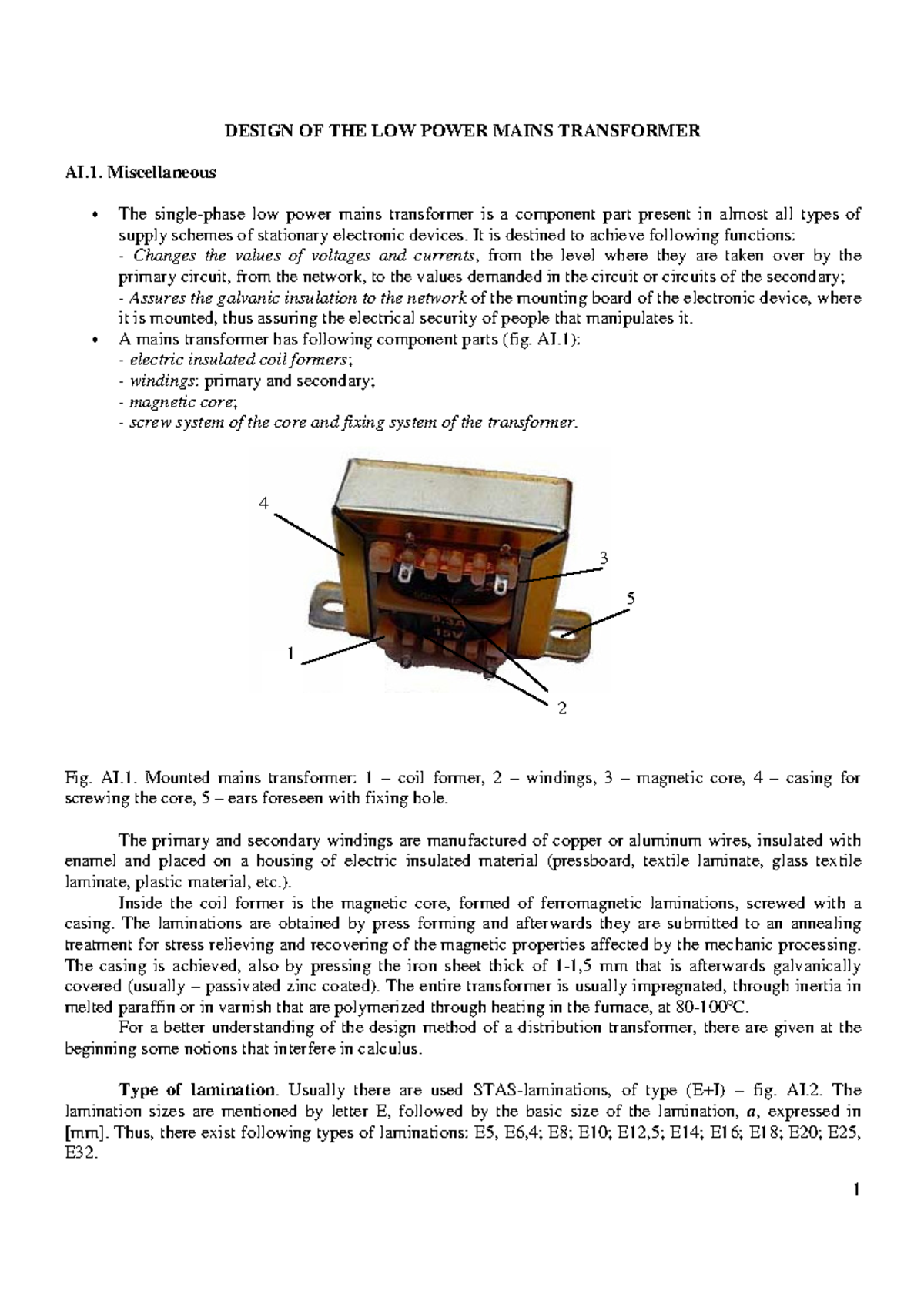 Design Considerations for Low Power Mains Transformer AI.1 - Studocu