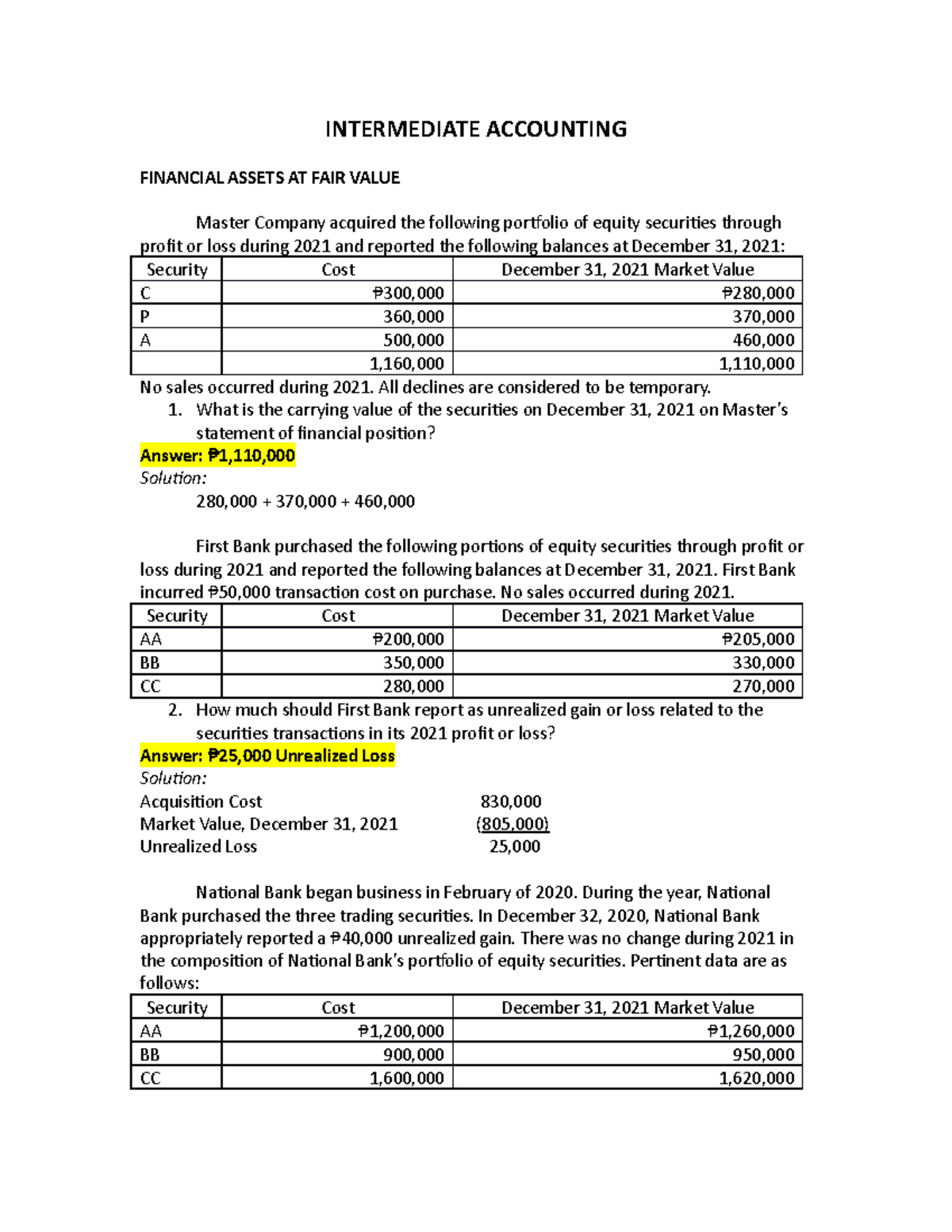 IA1 - Analysis of Financial Assets at Fair Value in 2021 - Studocu
