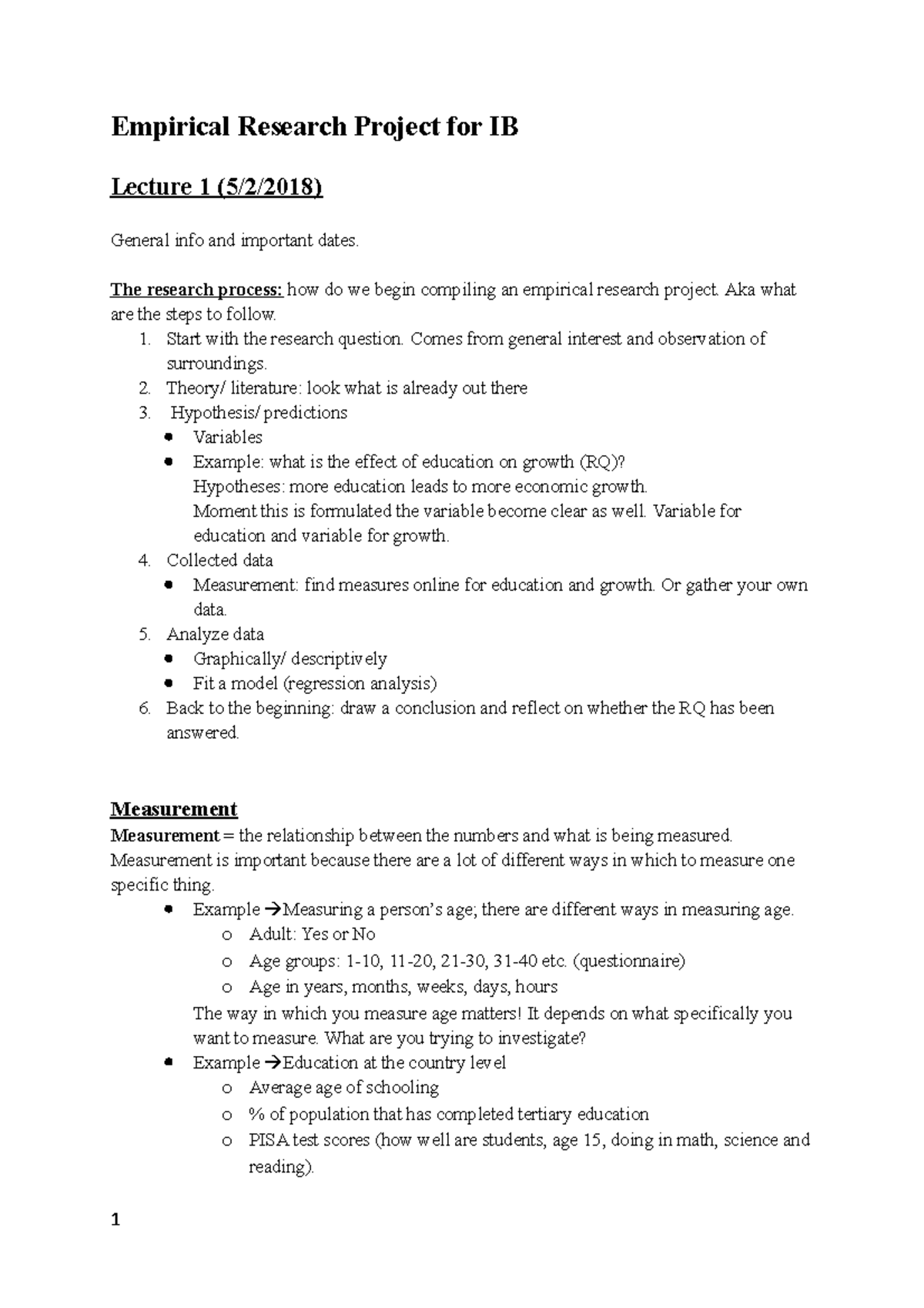 IB 101 - Empirical Research Project Lectures: Chapters 1-2 Summary ...