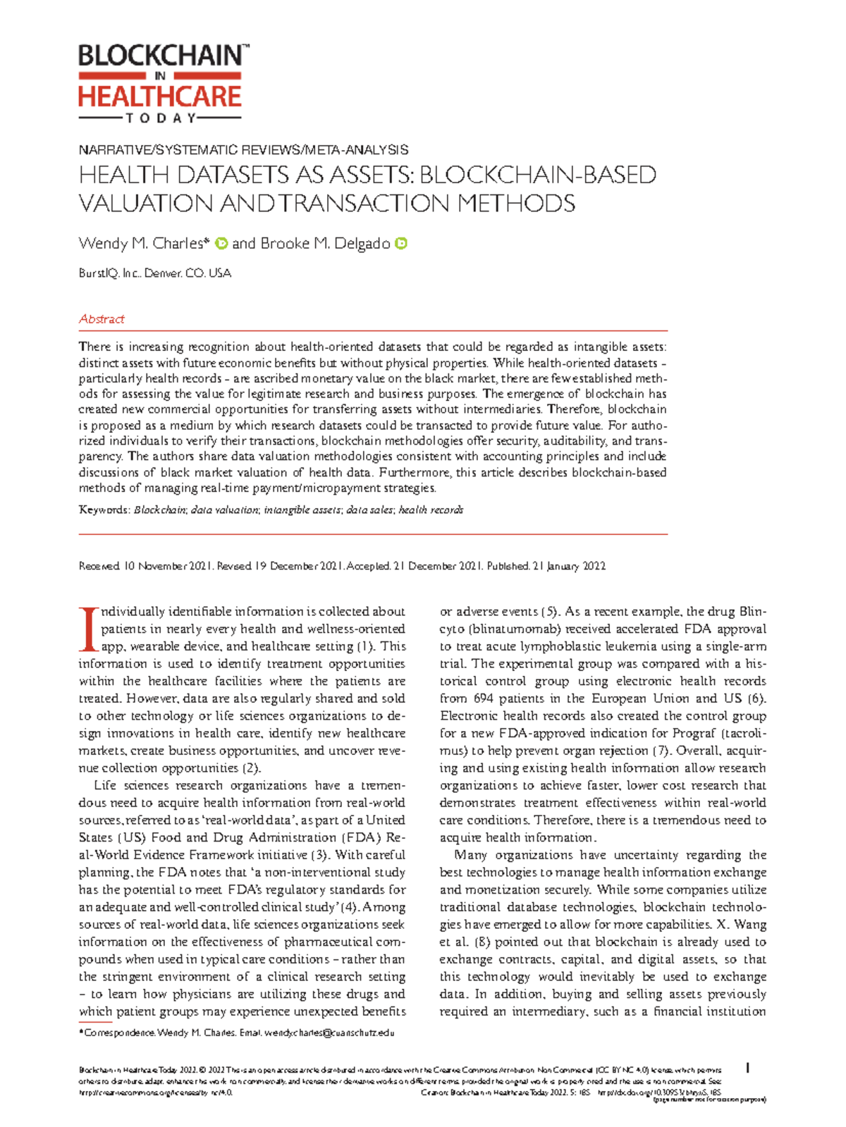 Transaction Methods for Health Datasets: Blockchain Valuation Insights ...