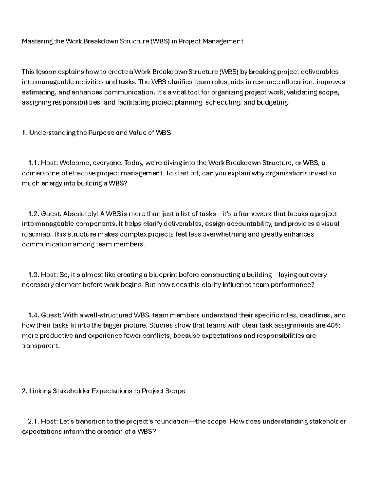 C722 Lesson: Mastering Work Breakdown Structure (WBS) in Project ...