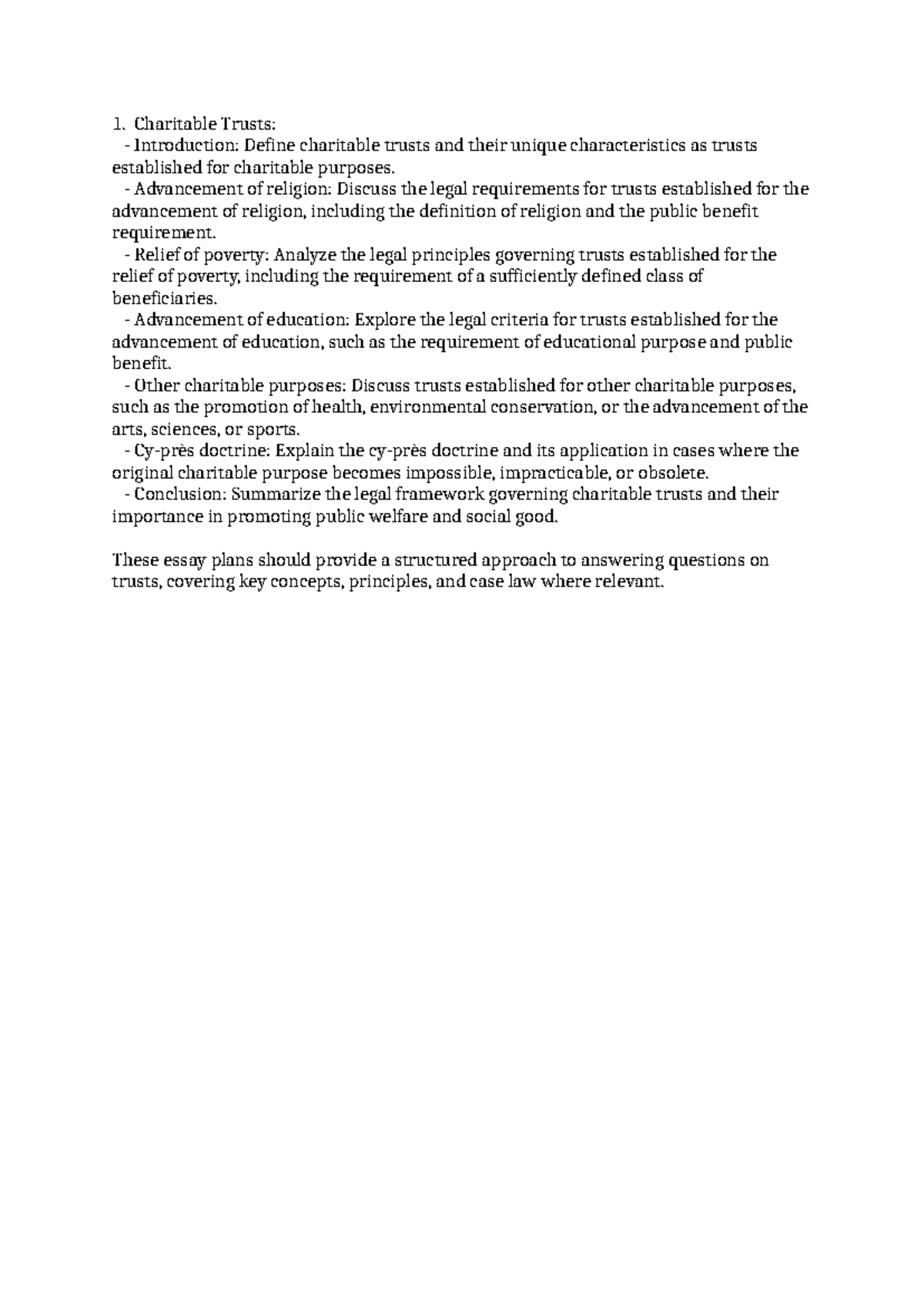 Essay Plans on Charitable Trusts: Key Legal Concepts and Principles ...