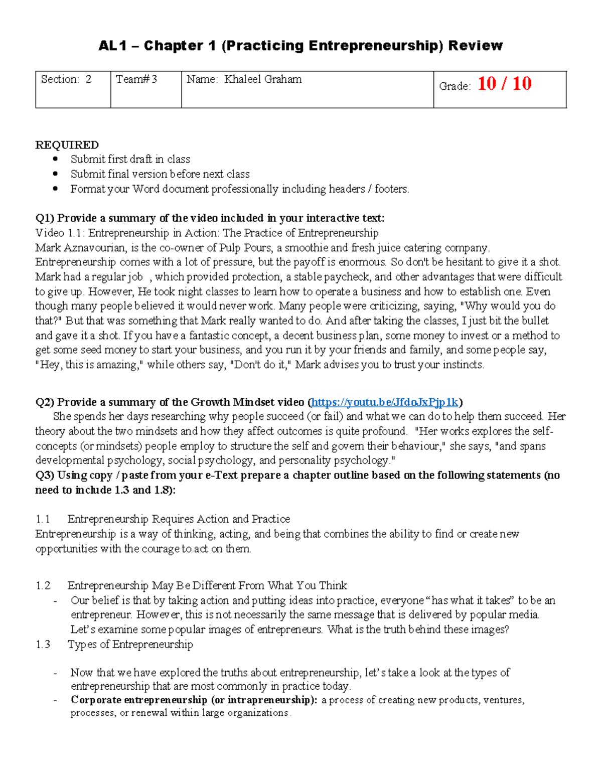 AL1 - Chapter 01 Review: Practicing Entrepreneurship Insights - Studocu
