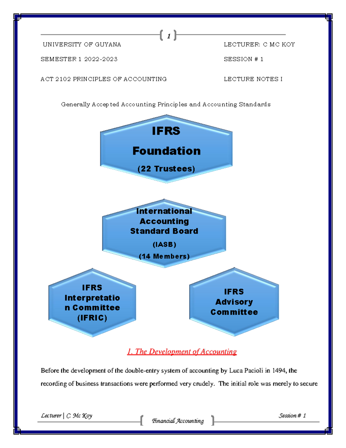 ACT 2102 Lecture Session #1: Principles of Accounting Overview - Studocu