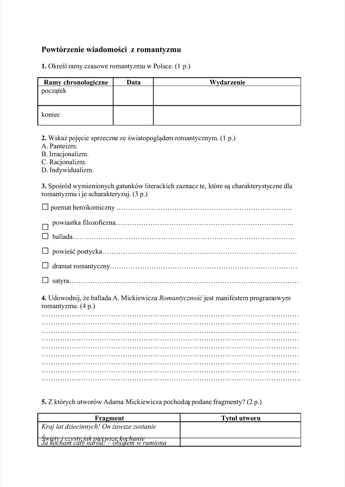 6. Oświecenie - Test Grupa A (z punktacją, 123 p.) - Studocu