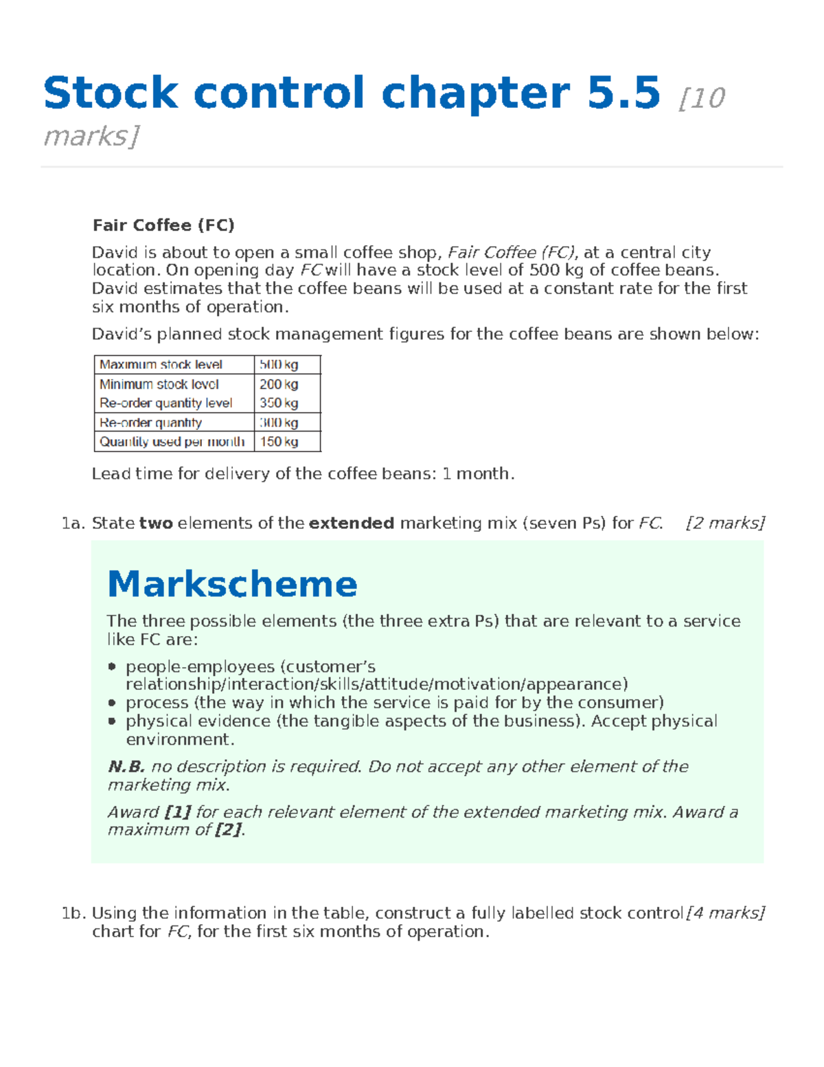Stock Control Analysis for Fair Coffee (FC) - Chapter 5 - Studocu
