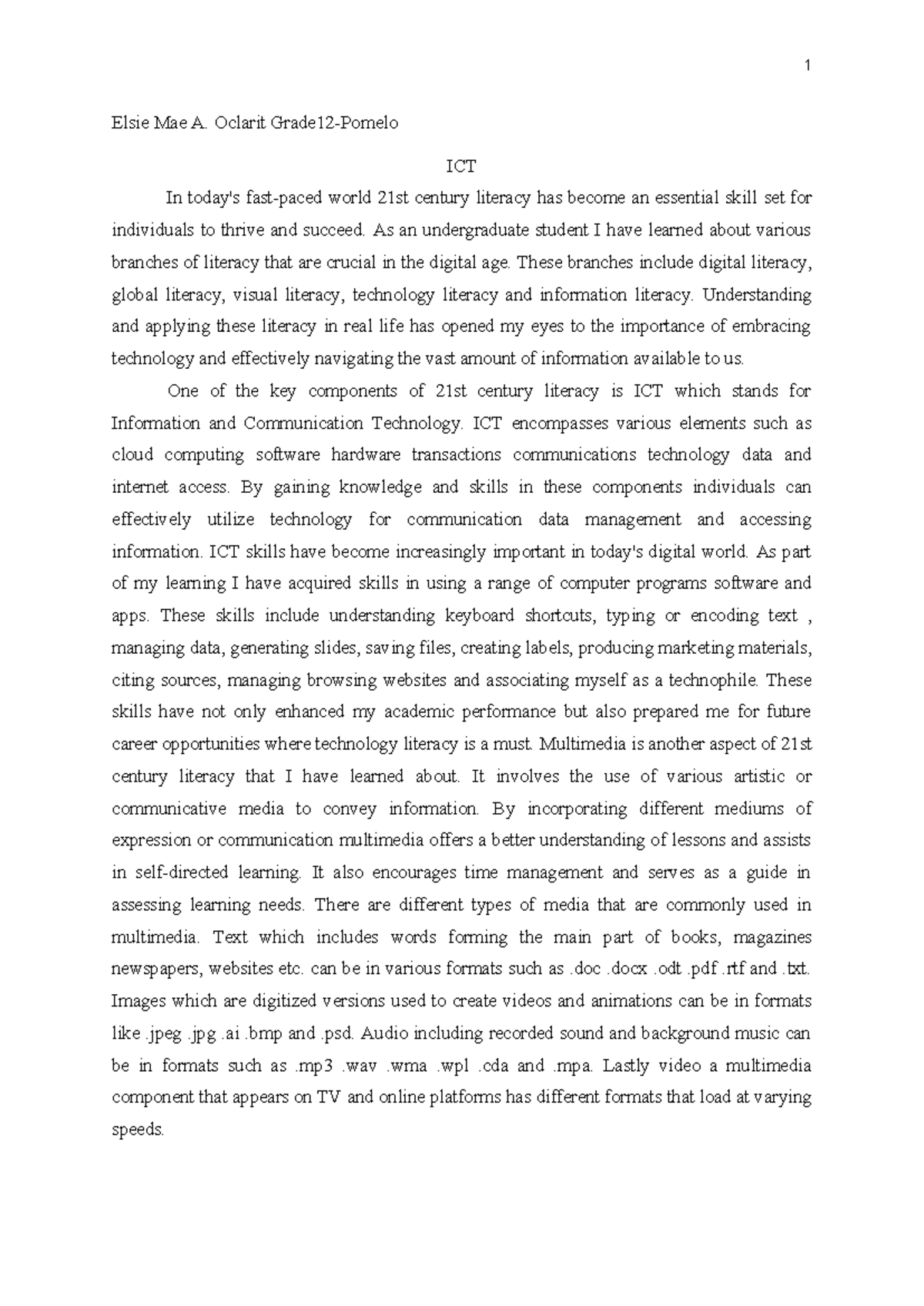 Reflection on 21st Century Literacy and ICT Skills (W4) - Studocu