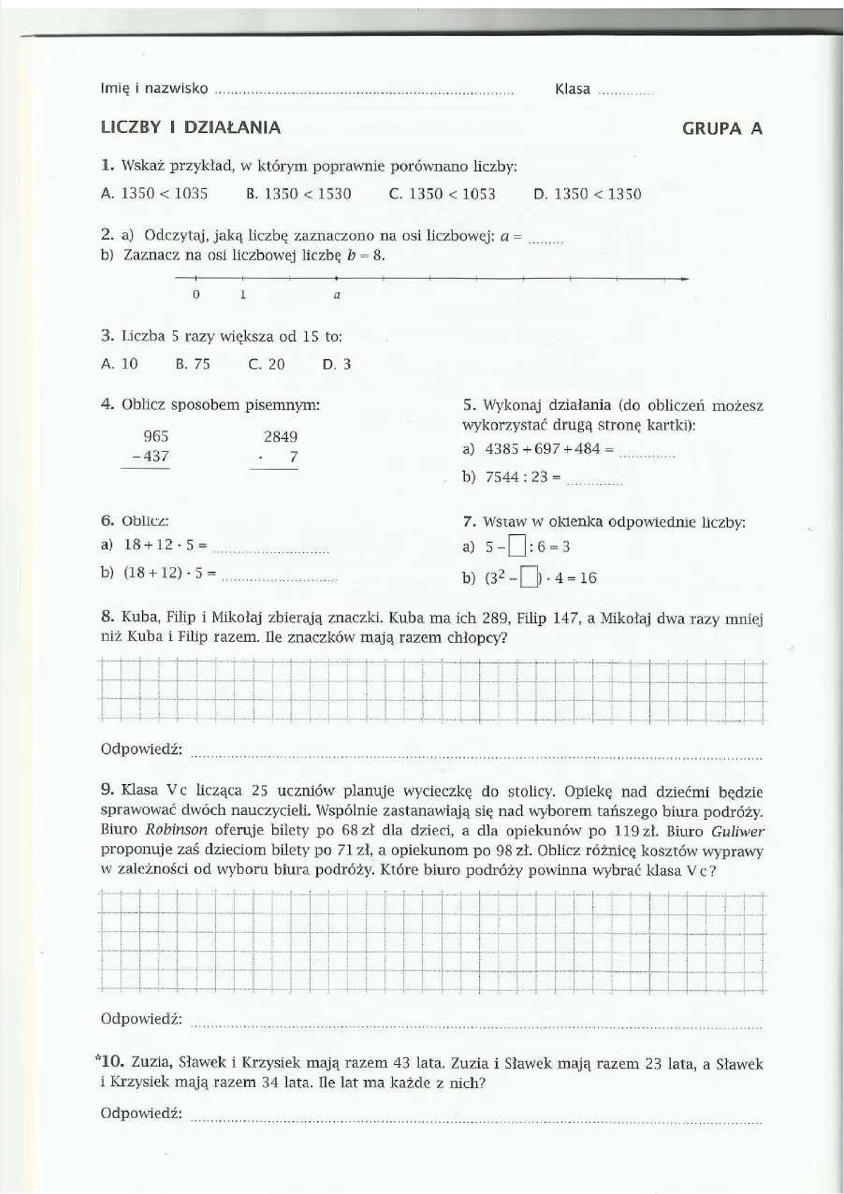 Matematyka z Plusem 5 - Testy i Zadania dla Klasy 5 - GRUPA A - Studocu
