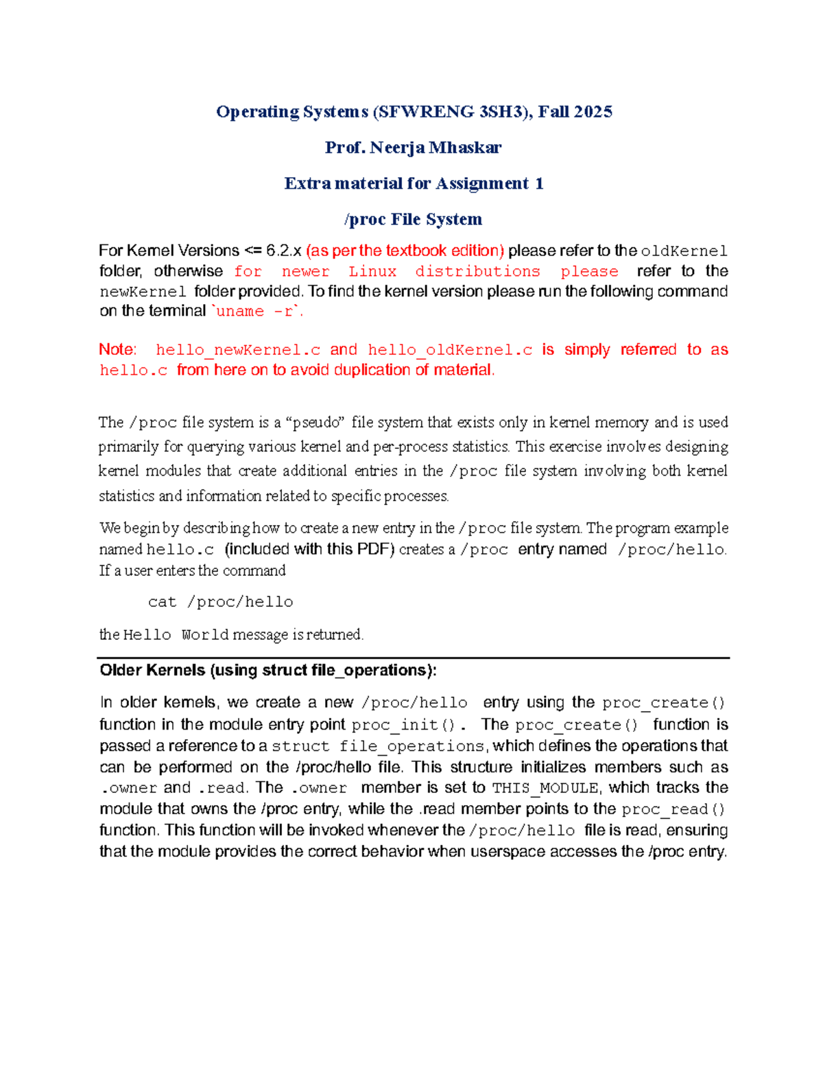 Operating Systems (SFWRENG 3SH3) - Assignment 1: Proc File System - Studocu