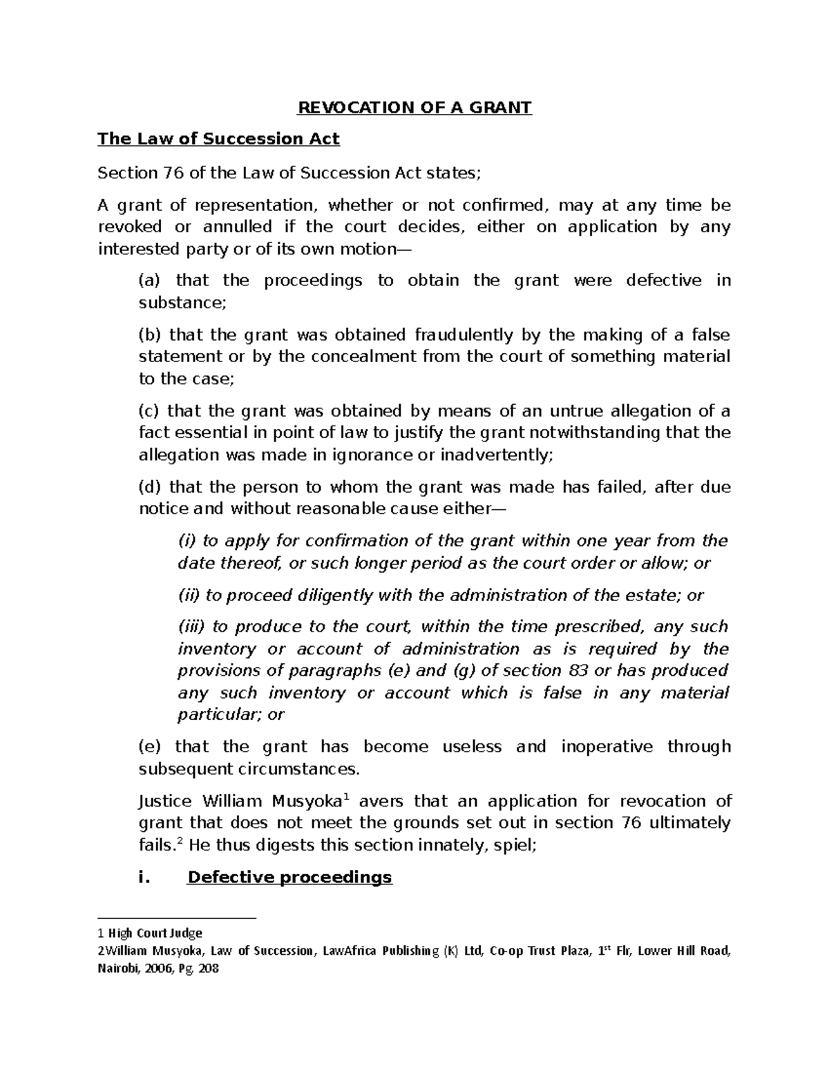 Revocation OF A Grant - REVOCATION OF A GRANT The Law of Succession Act ...