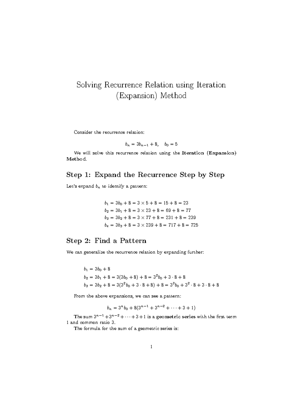 Recurrence Relations - Solving w/ Iteration Method - YES - Studocu