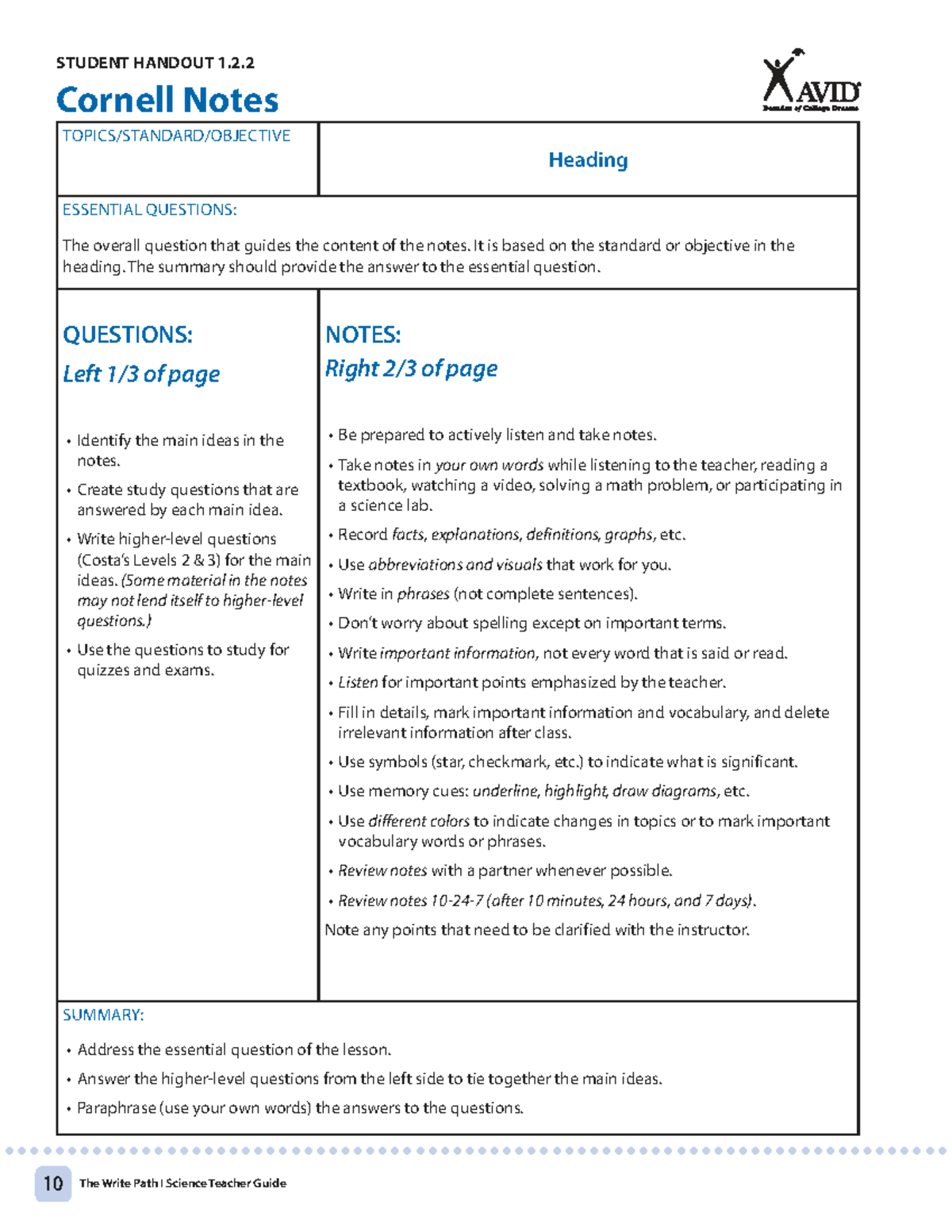 Cornell Notes Template: Essential Questions & Study Tips - Studocu