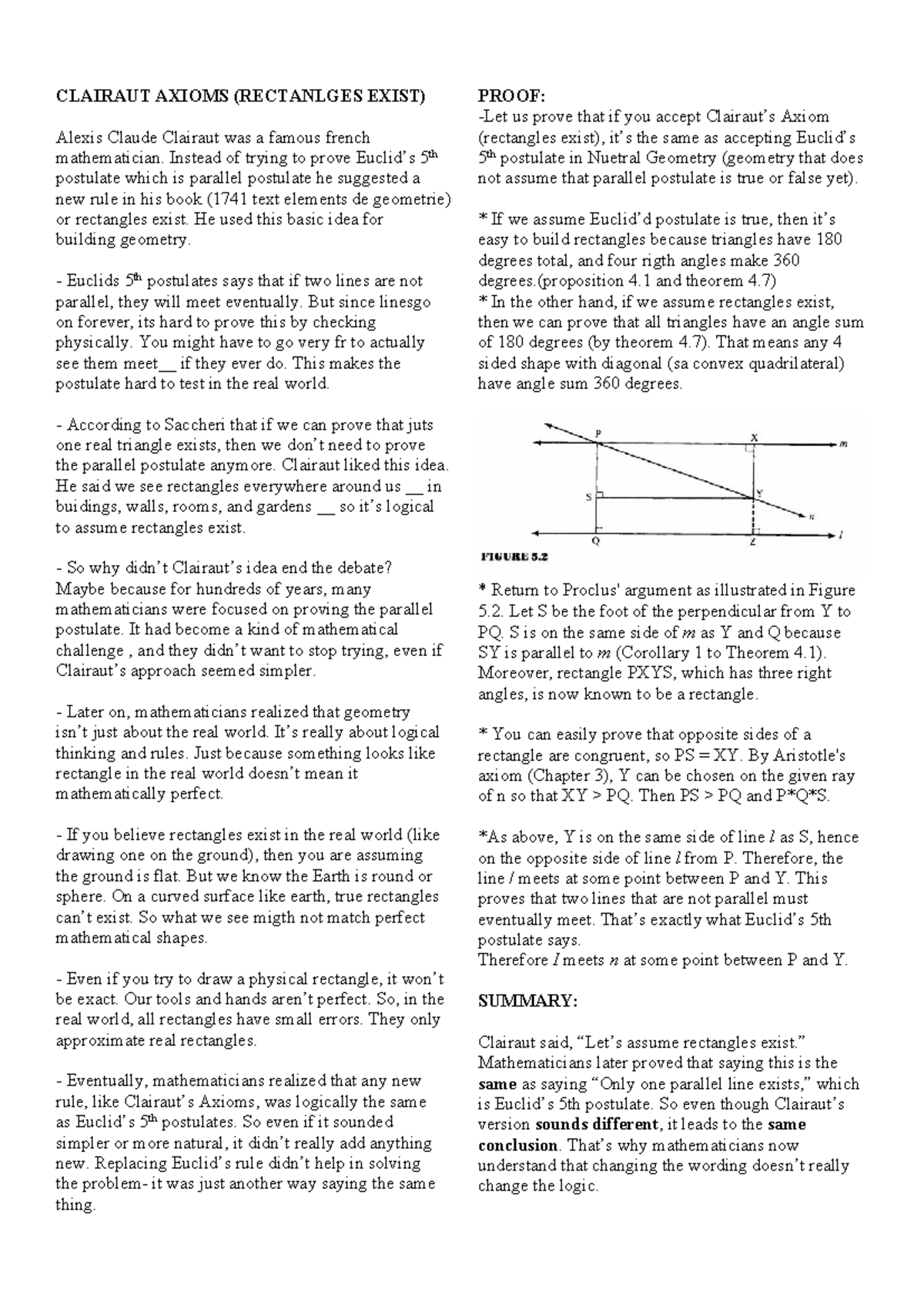 CLAIRAUT AXIOMS: RECTANGLES EXIST IN NEUTRAL GEOMETRY (MATH 101) - Studocu