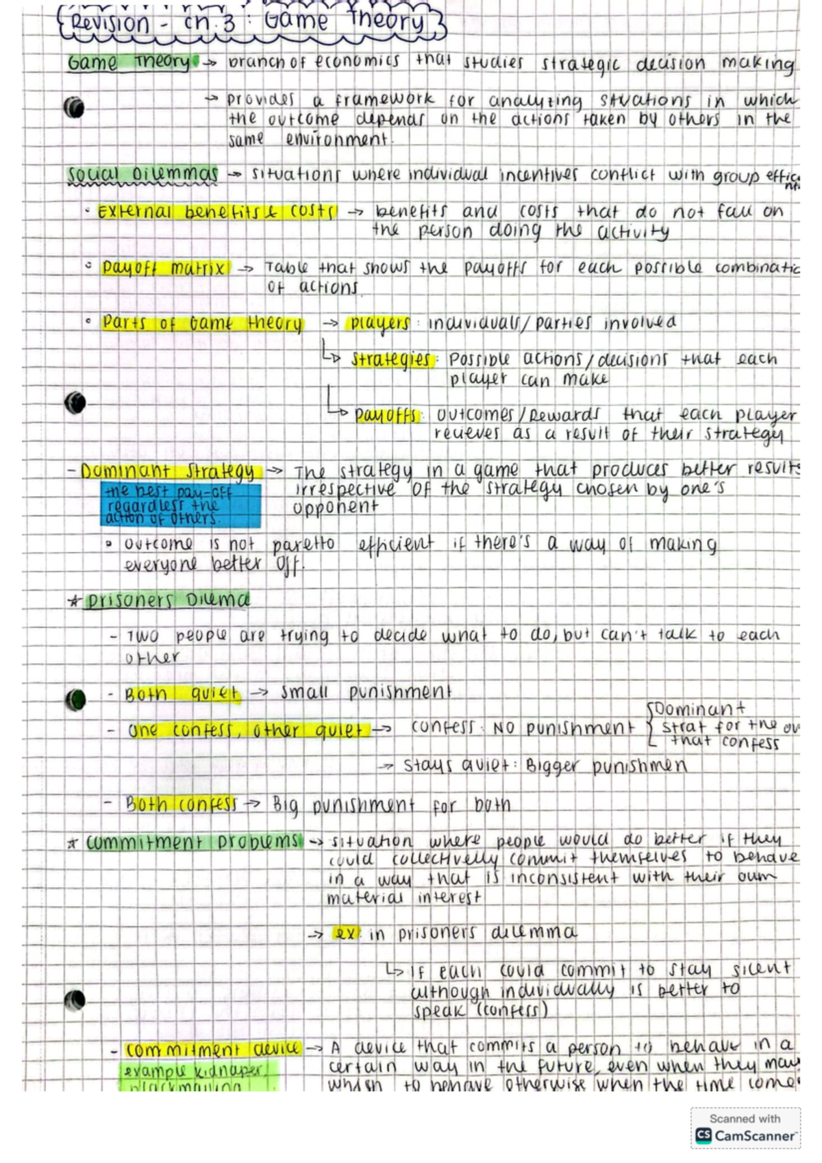 Game Theory Concepts and Applications - Revision Notes (Ch3) - Studocu