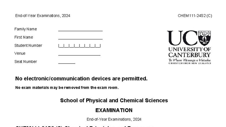 CHEM111 Final Exam Guidelines and Instructions 2024 - Studocu