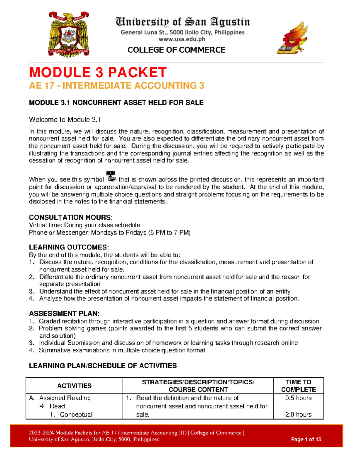 AE 17 Intermediate Accounting III Module 3: Noncurrent Assets Held for ...