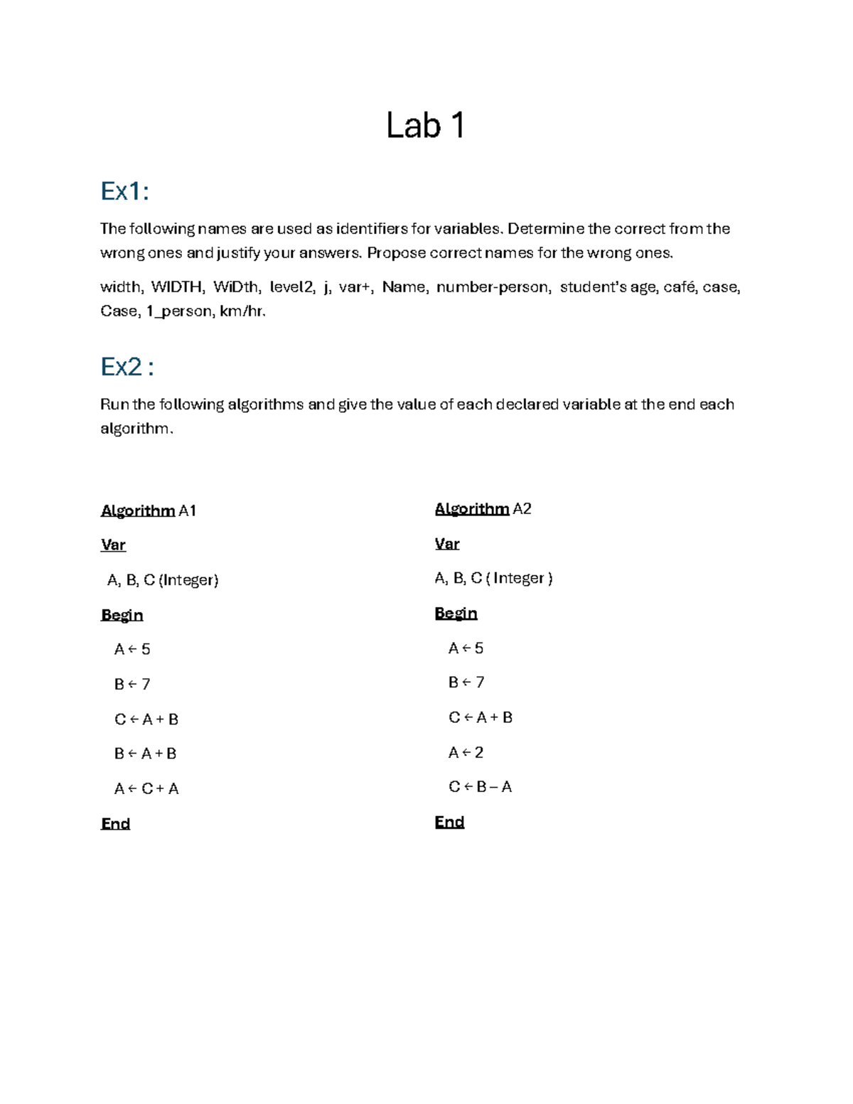 CS 100 Lab 1: Identifying and Correcting Variable Names and Algorithms ...