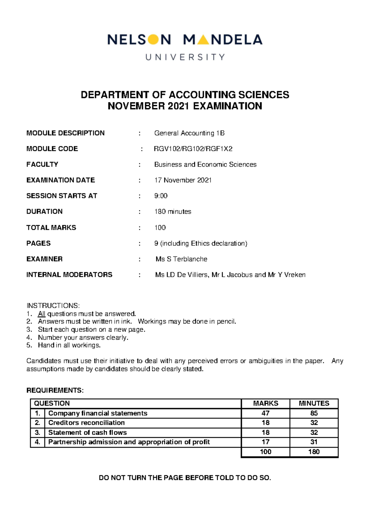 RGV102 General Accounting 1B November 2021 Exam Paper - Studocu