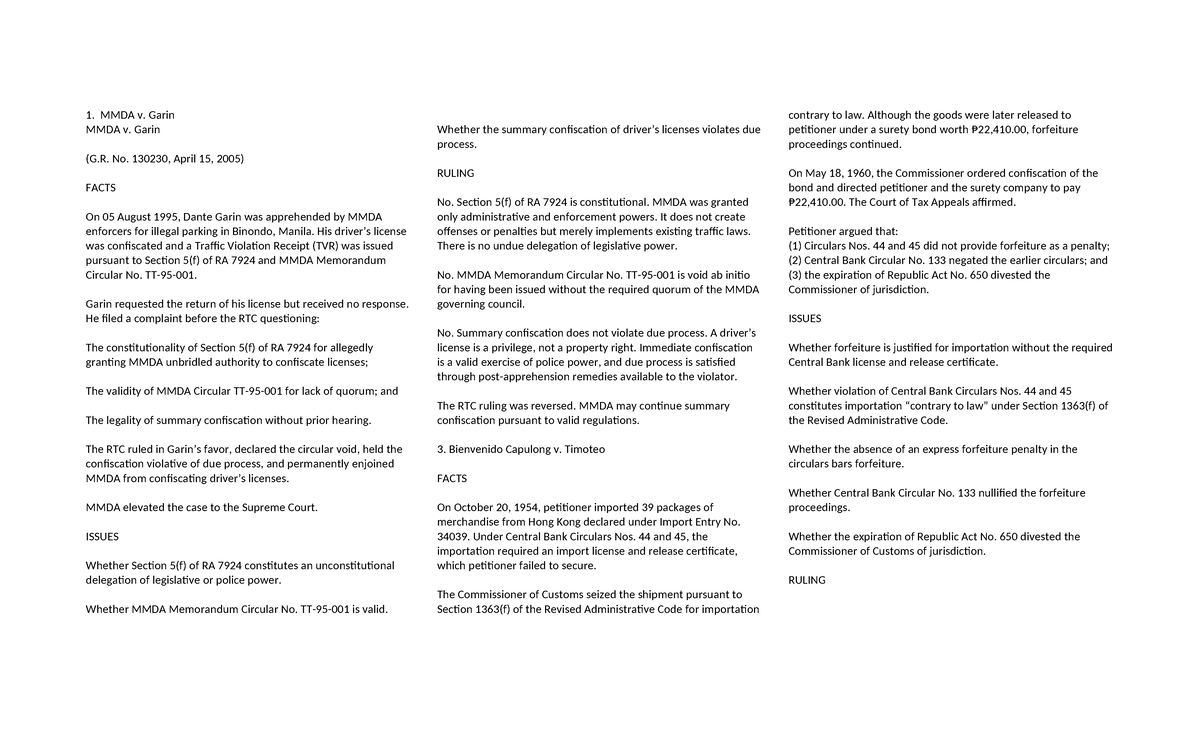 CMTA Cases: Key Legal Principles and Rulings on Customs Law - Studocu