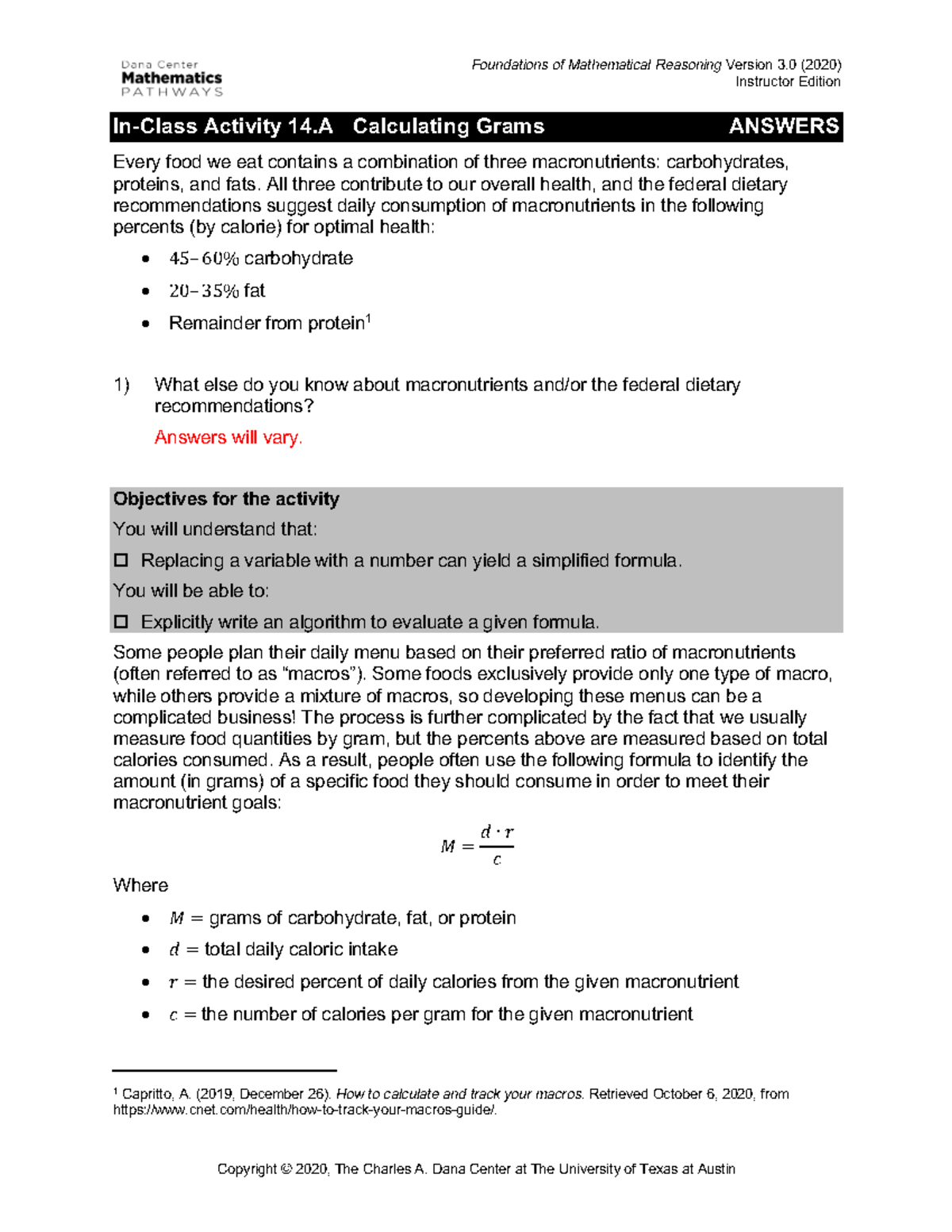 Foundations of Mathematical Reasoning 14A Lesson Solutions on ...