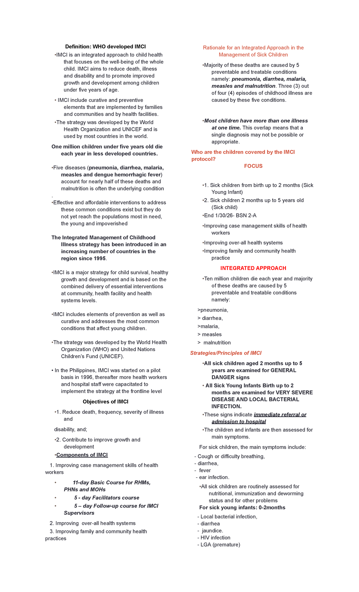 IMCI #1 - Integrated Management of Childhood Illness Overview - Studocu