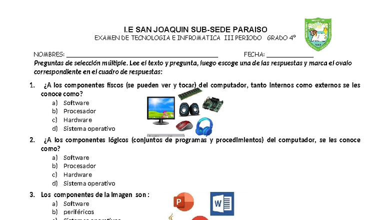Examen de Tecnología e Informática III - Grado 4º - Studocu