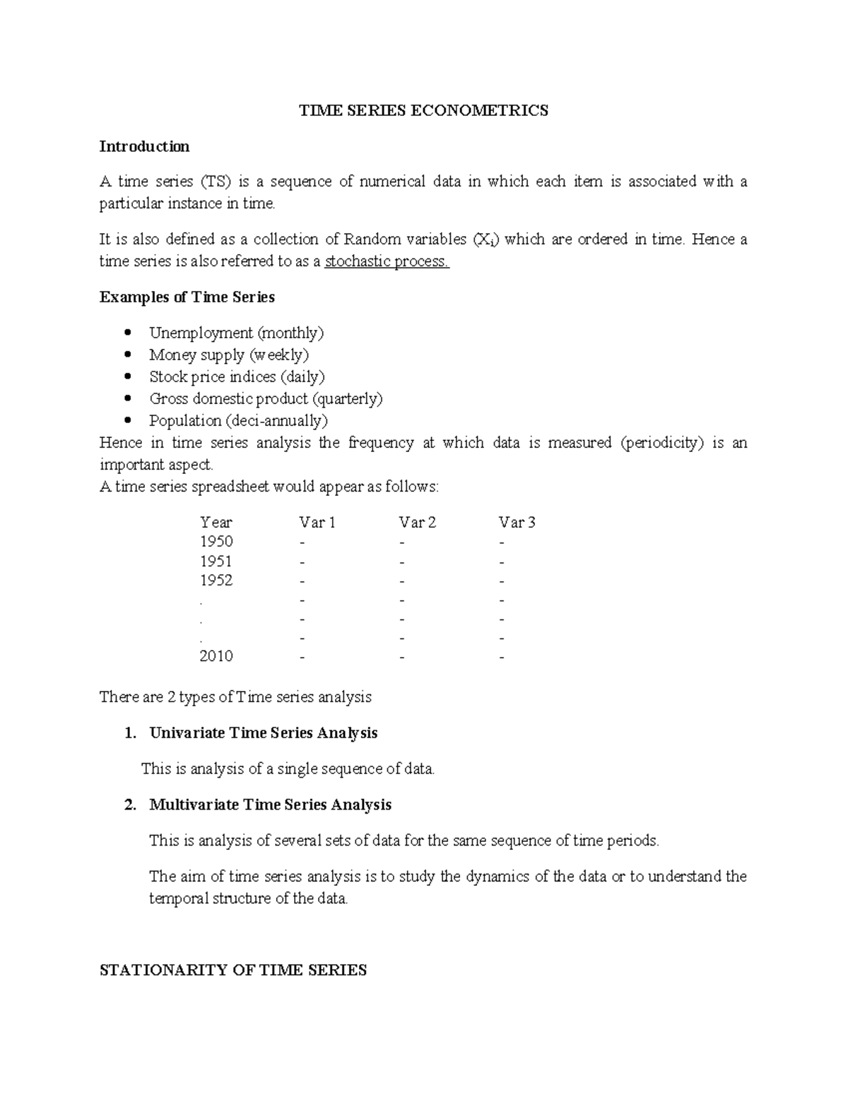 Time series econometrics: An introduction to analysis and stationarity ...