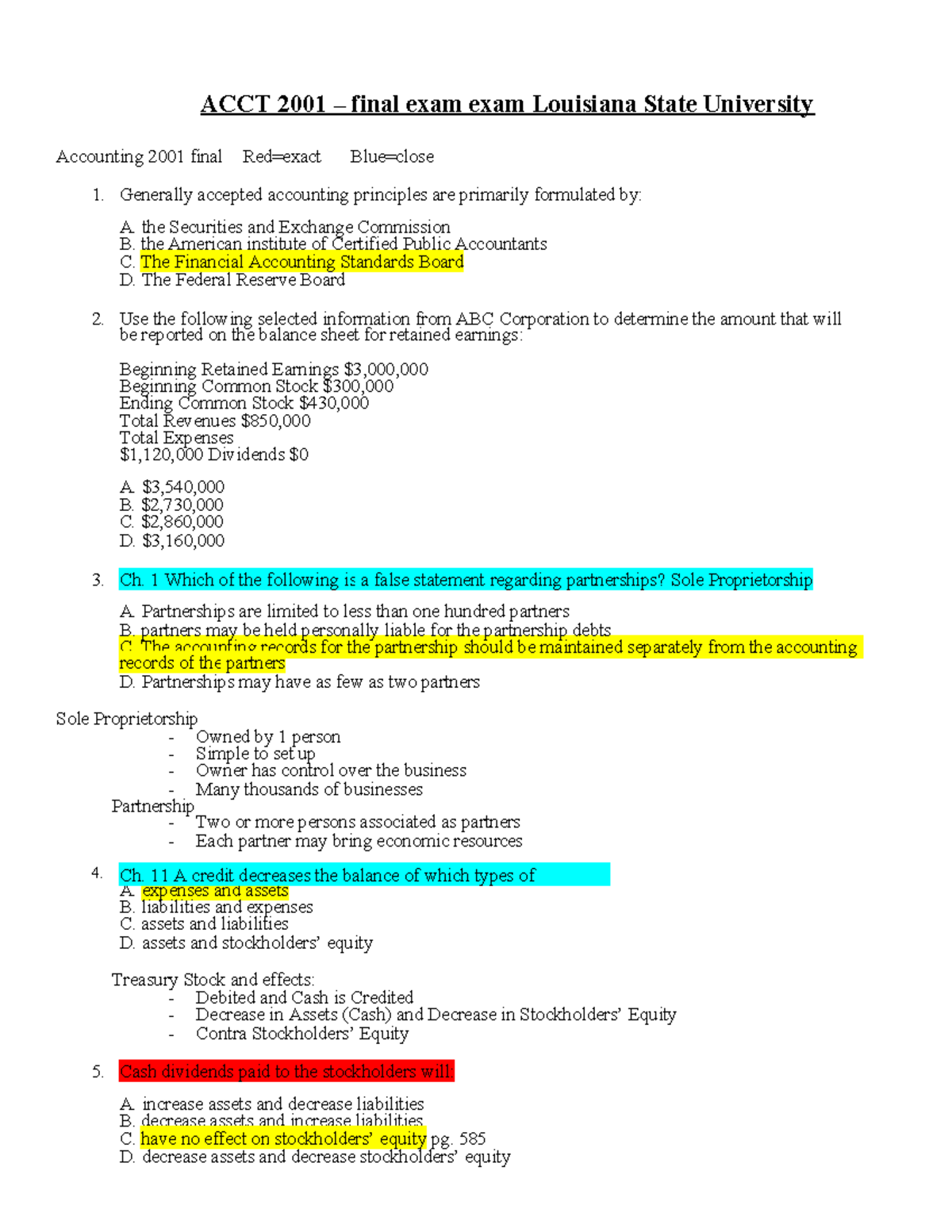 ACCT 2001 – Final Exam Review Notes for LSU: Key Concepts & Questions ...
