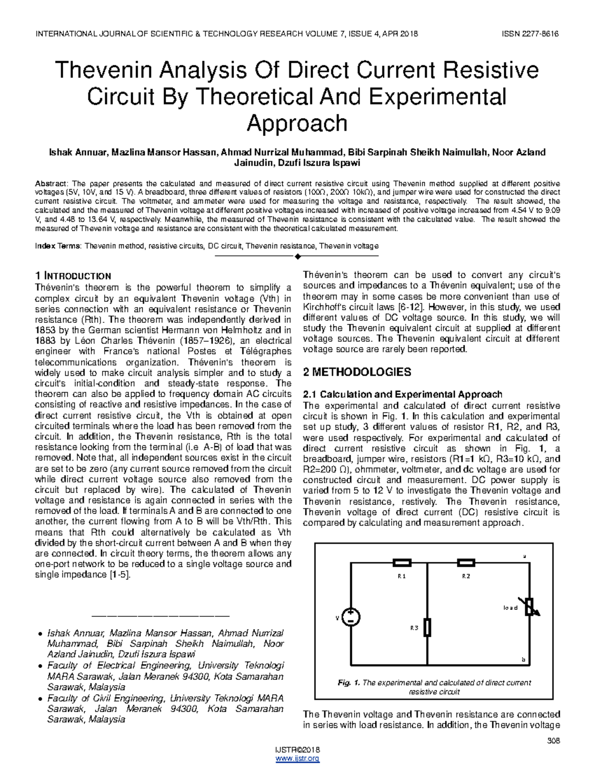 Thevenin Analysis of DC Resistive Circuit: Theory & Experiment - Studocu