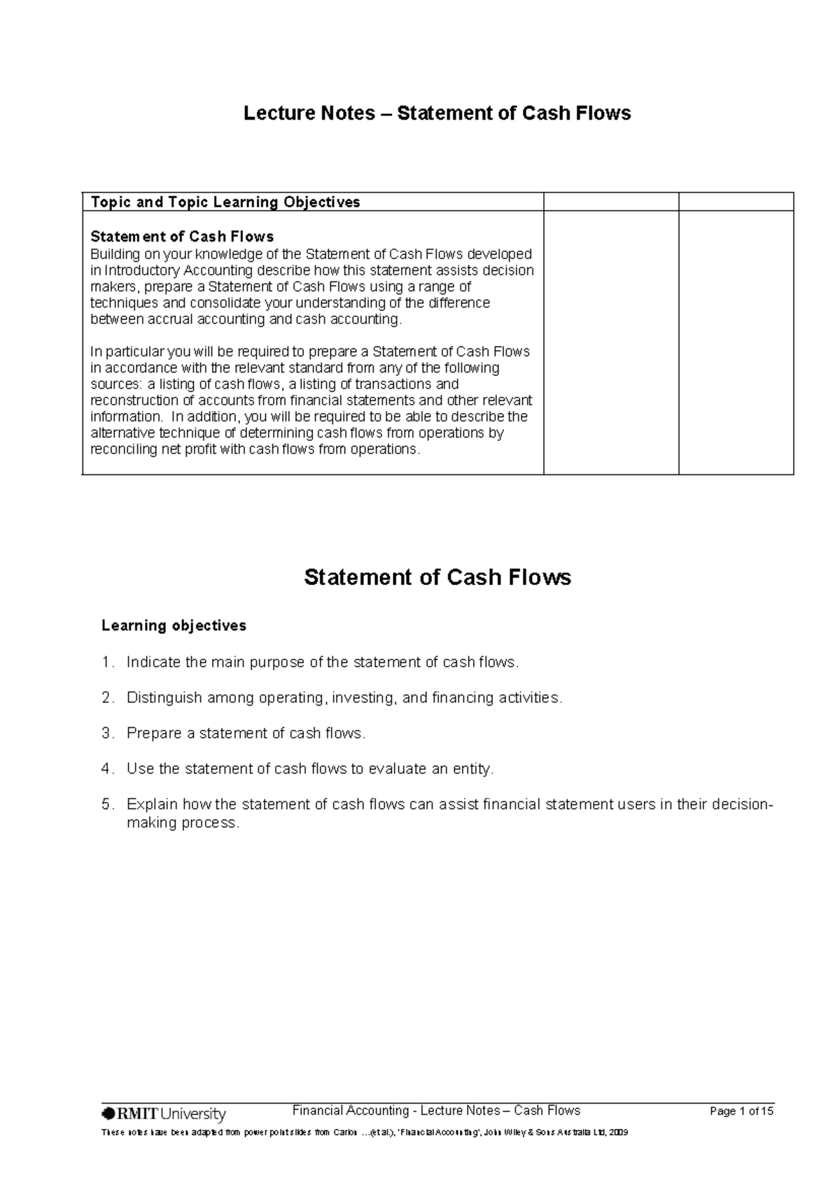 Lecture Notes: Statement of Cash Flows (ACCT 101) - Studocu