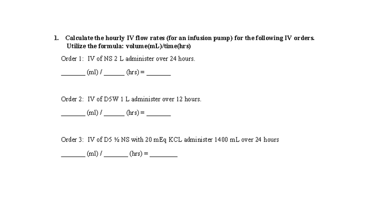 IV Flow Rate Calculations for Nursing (NUR 101) - Studocu