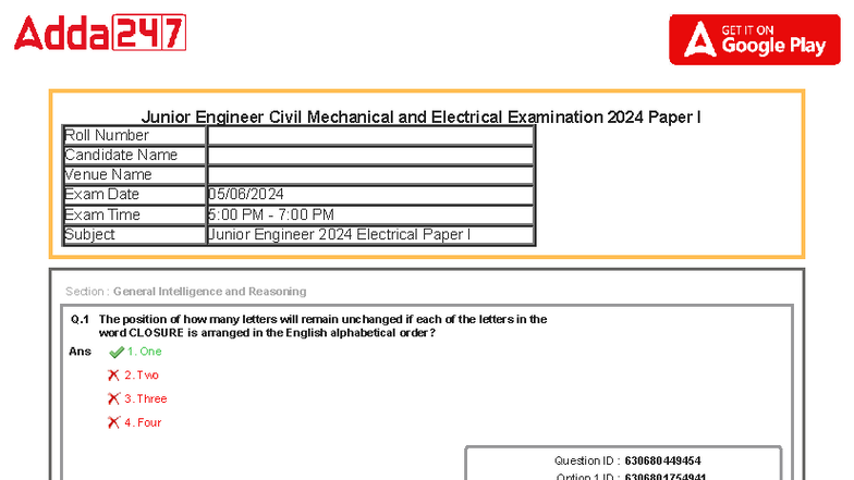 SSC JE 2024 Paper I Electrical Exam Questions & Answers - Studocu