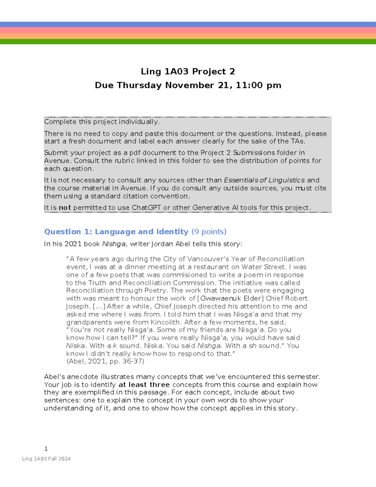 Project 2Guidelines - 123 - Ling 1A03 Project 2 Due Thursday November ...