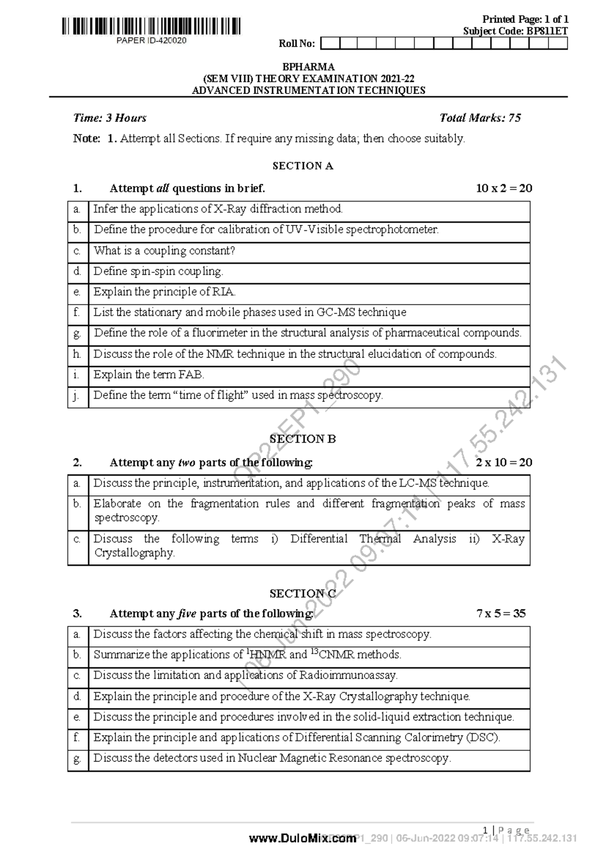 Advanced Instrumentation Techniques Exam Guide BP811ET - Studocu