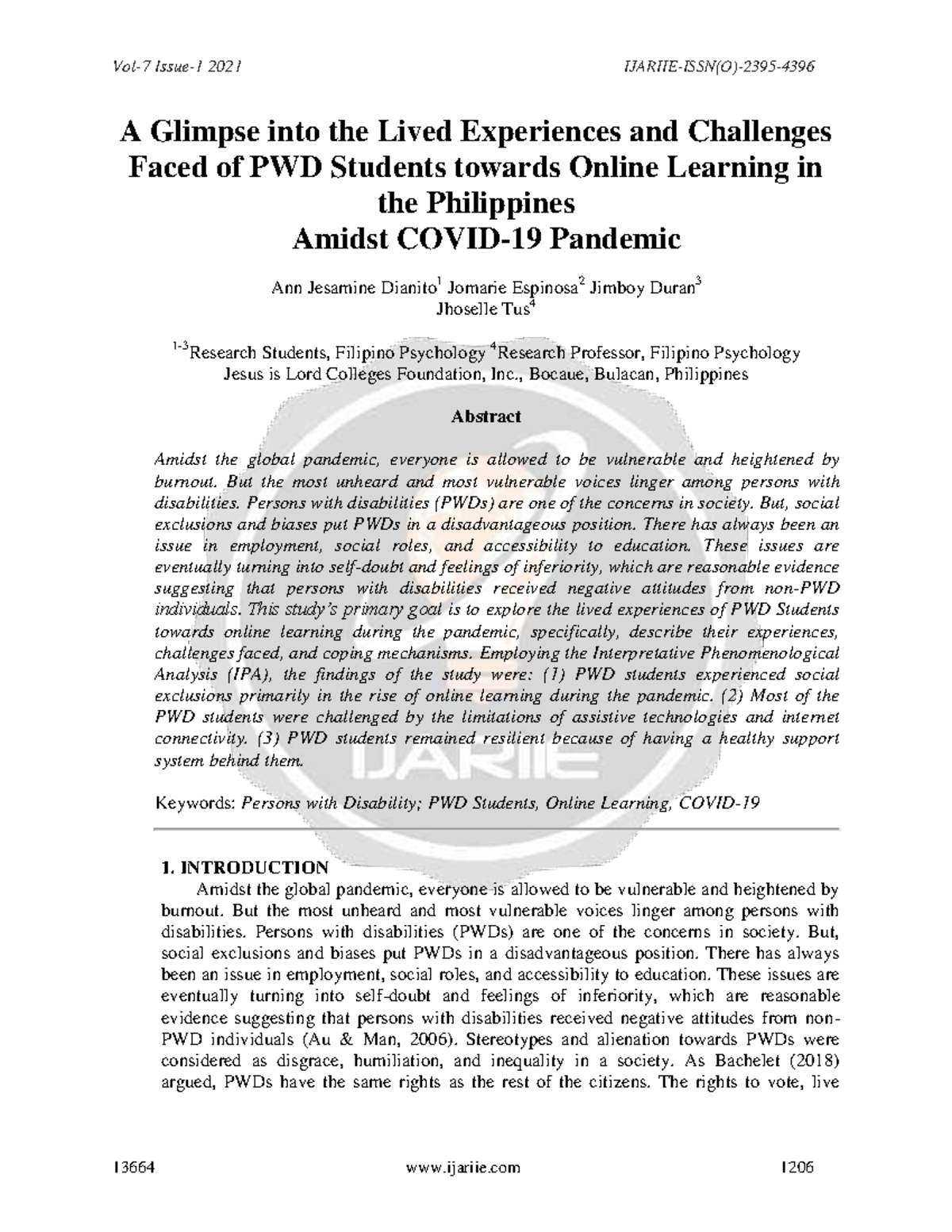 PWD 101: Lived Experiences & Challenges of PWD Students in Online ...