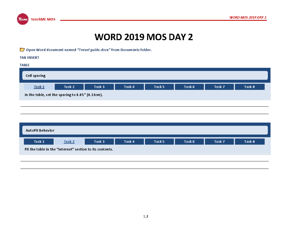 MOS 2019 DAY 2 - Word Document Tasks and Instructions - Studocu
