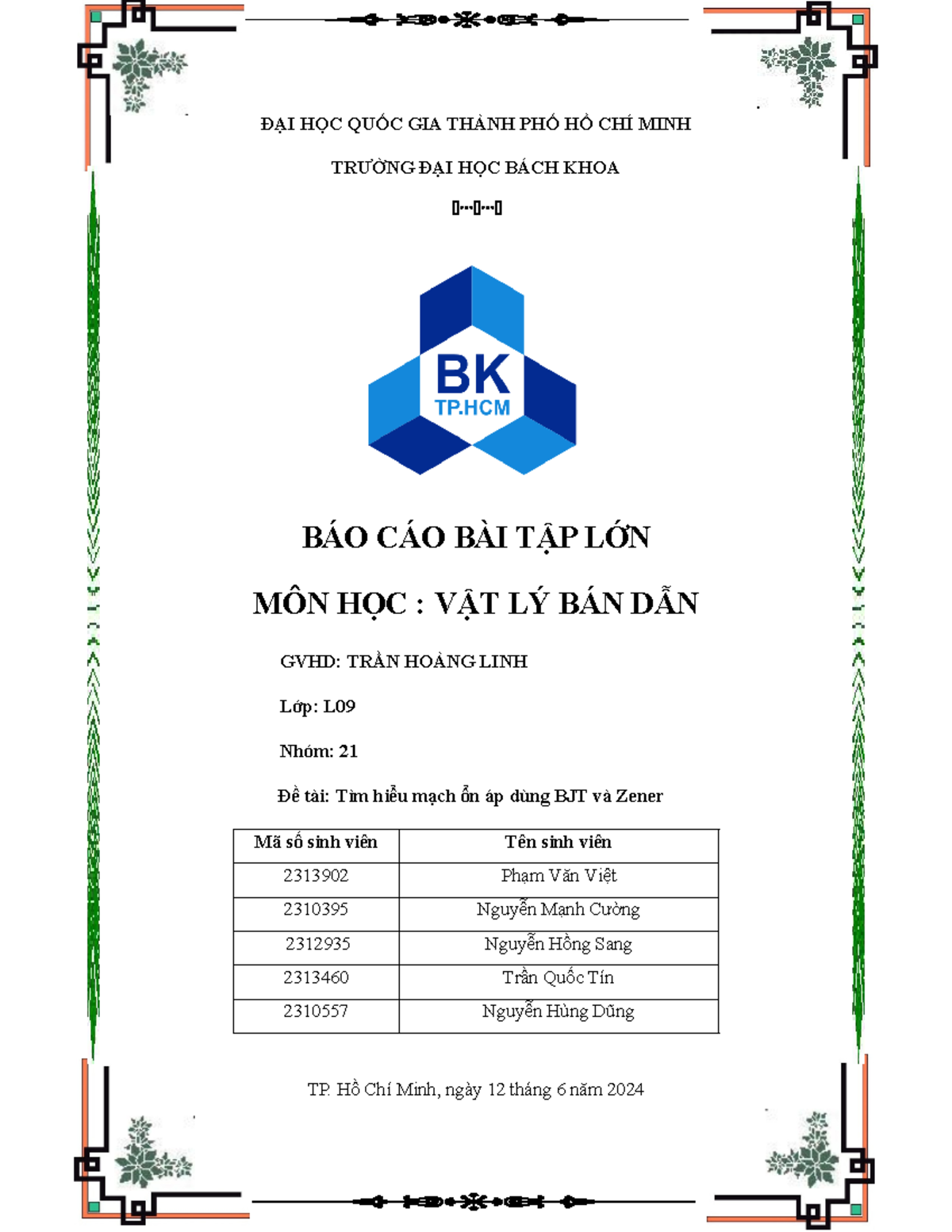 Báo cáo BTL VLBD L09 về Mạch Ổn Áp BJT và Diode Zener - Studocu